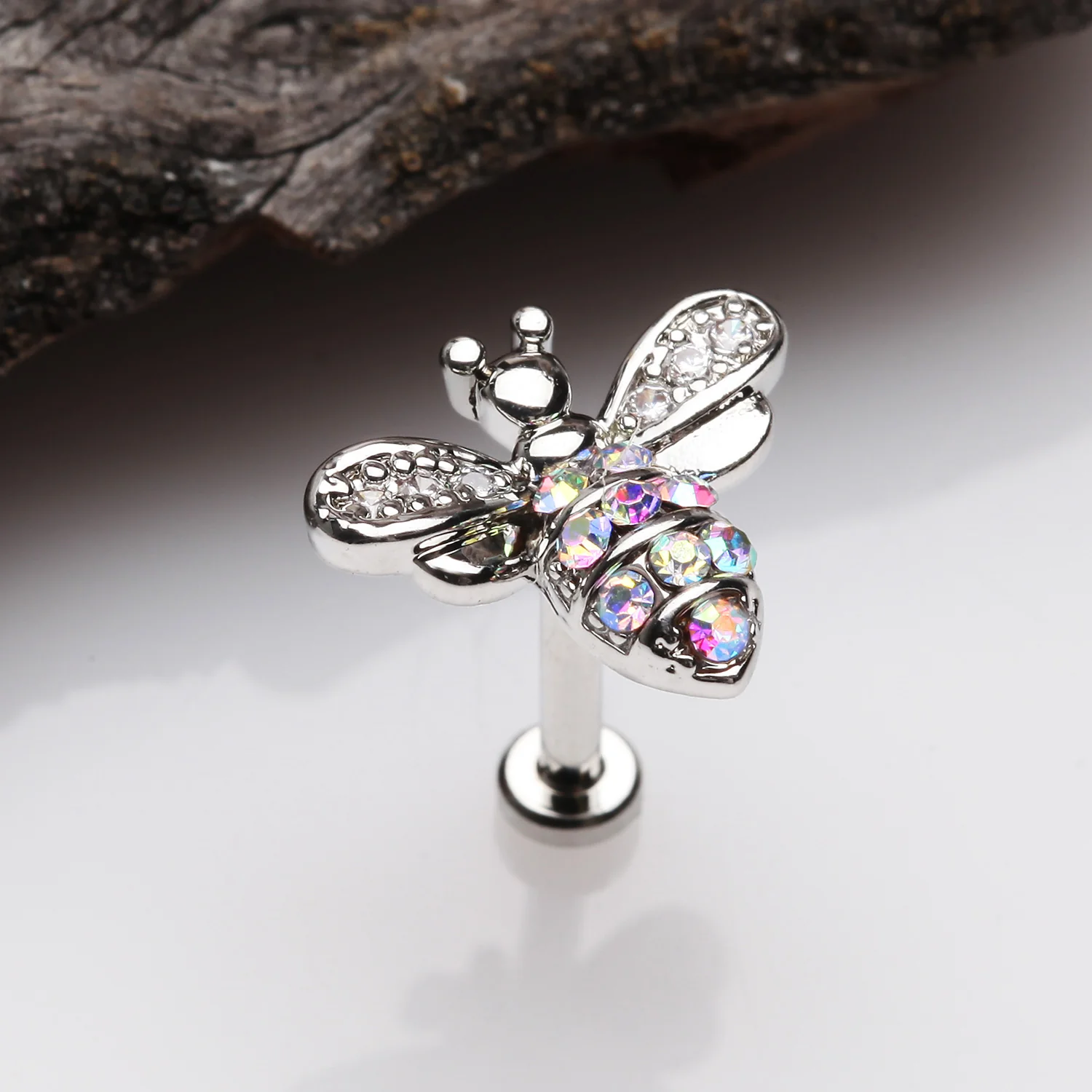 Glistening Honey Bee Sparkle Internally Threaded Labret - Image 2