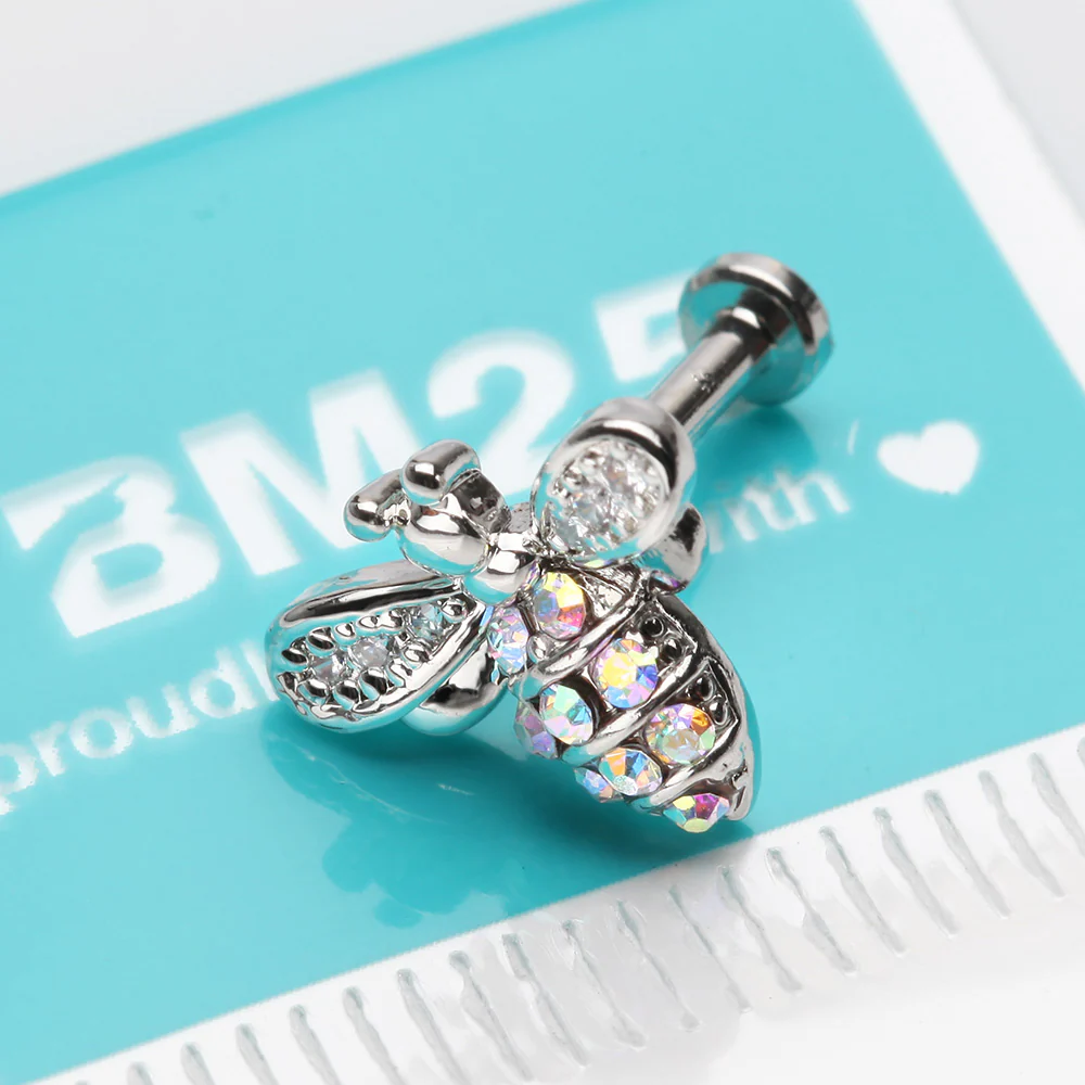 Glistening Honey Bee Sparkle Internally Threaded Labret - Image 3