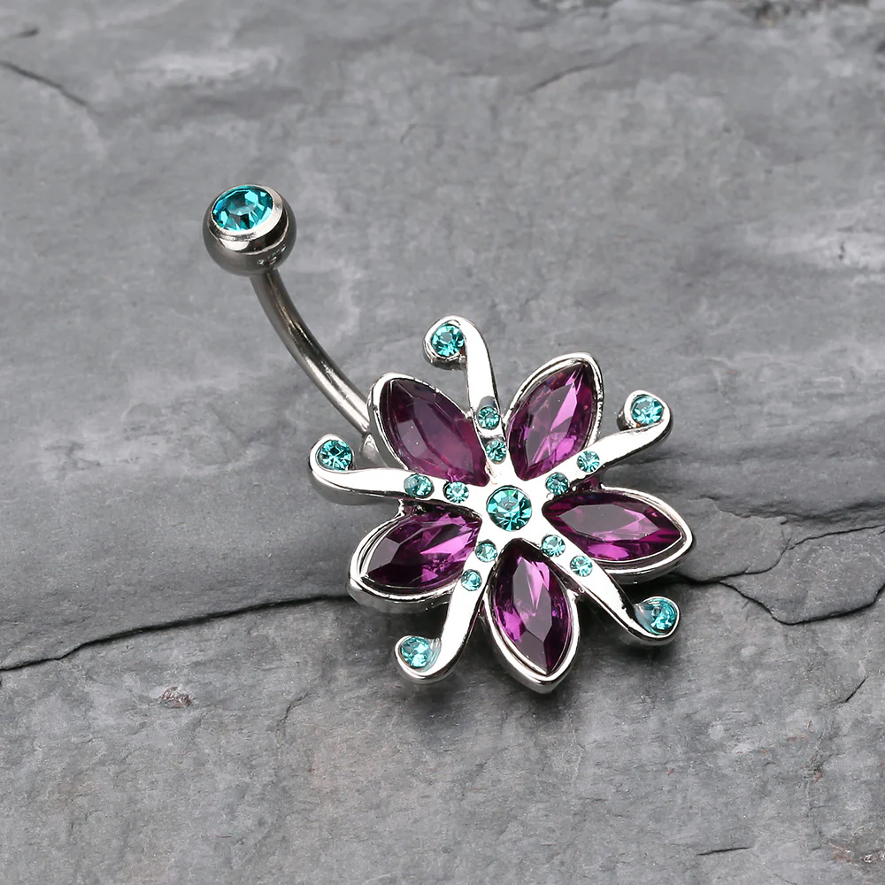 Glistening Lily Blossome Flower Belly Button Ring - Image 3