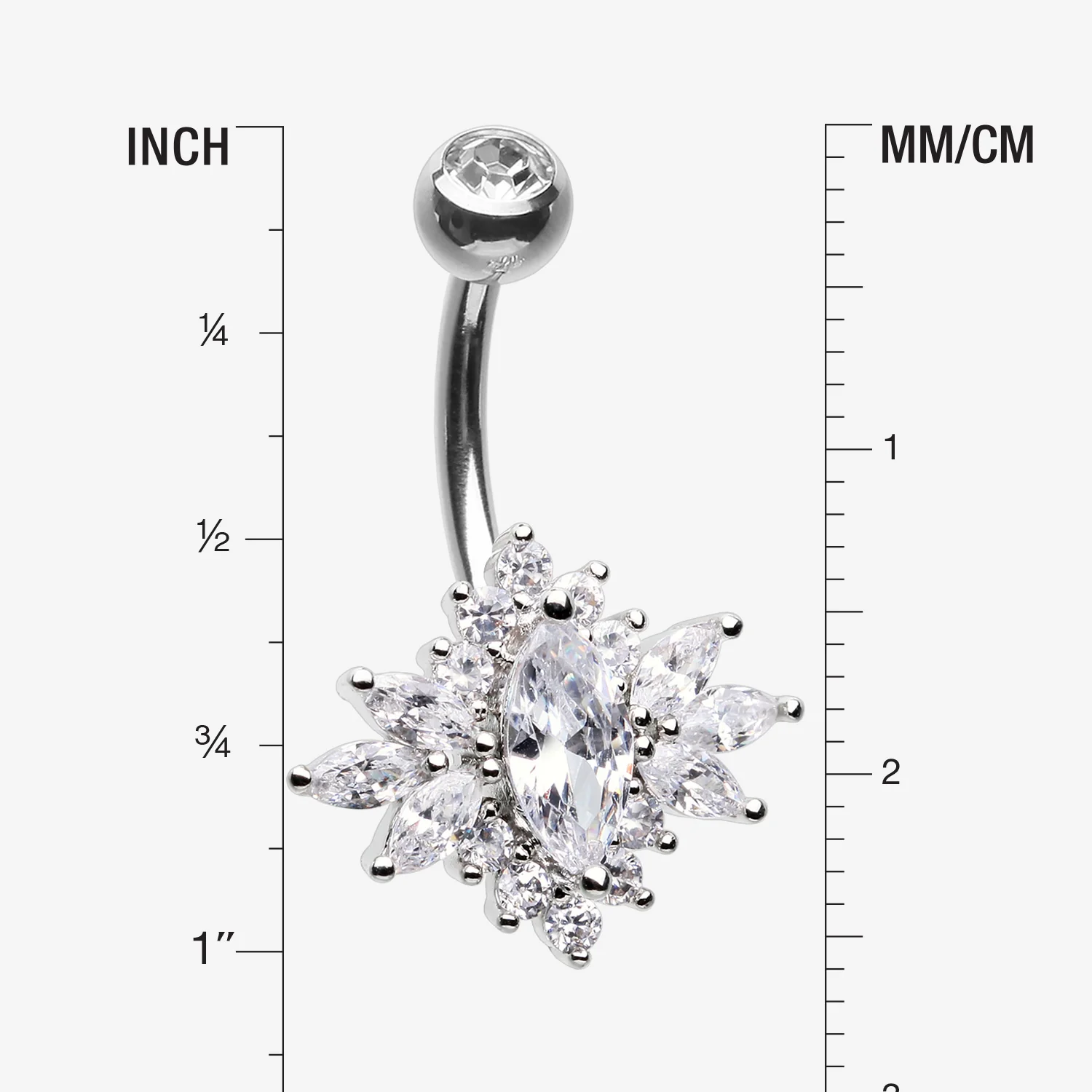 Glistening Marquise Flower Sparkle Belly Button Ring - Image 2