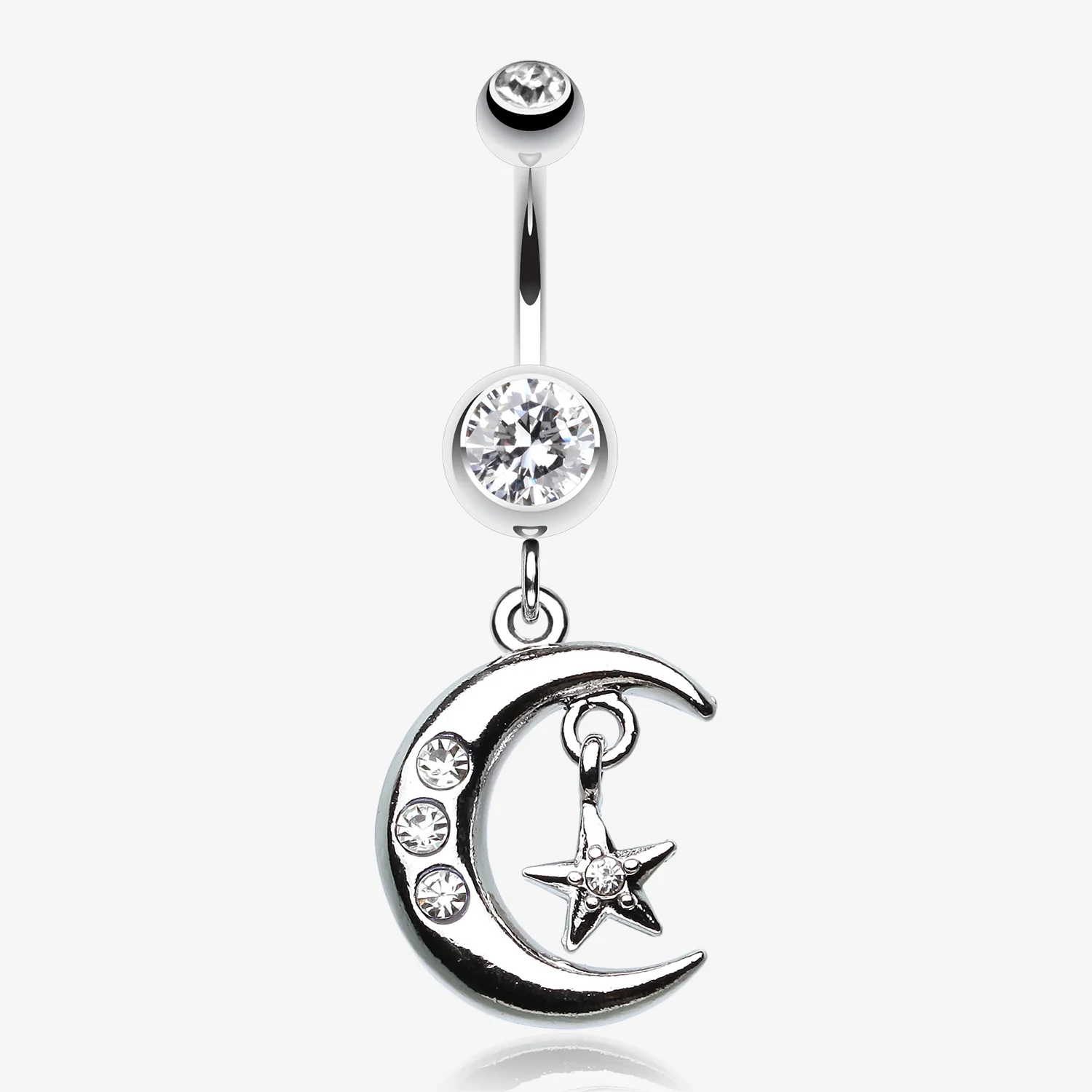 Glistening Moon and Star Belly Button Ring