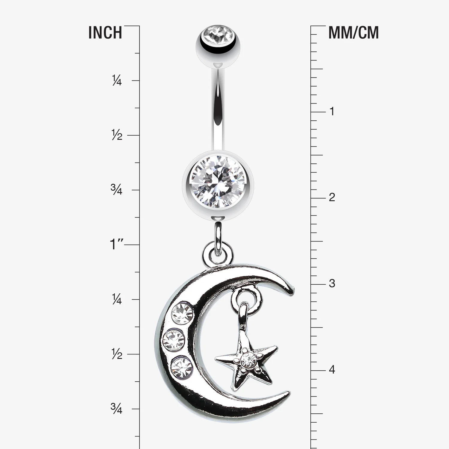 Glistening Moon and Star Belly Button Ring - Image 2