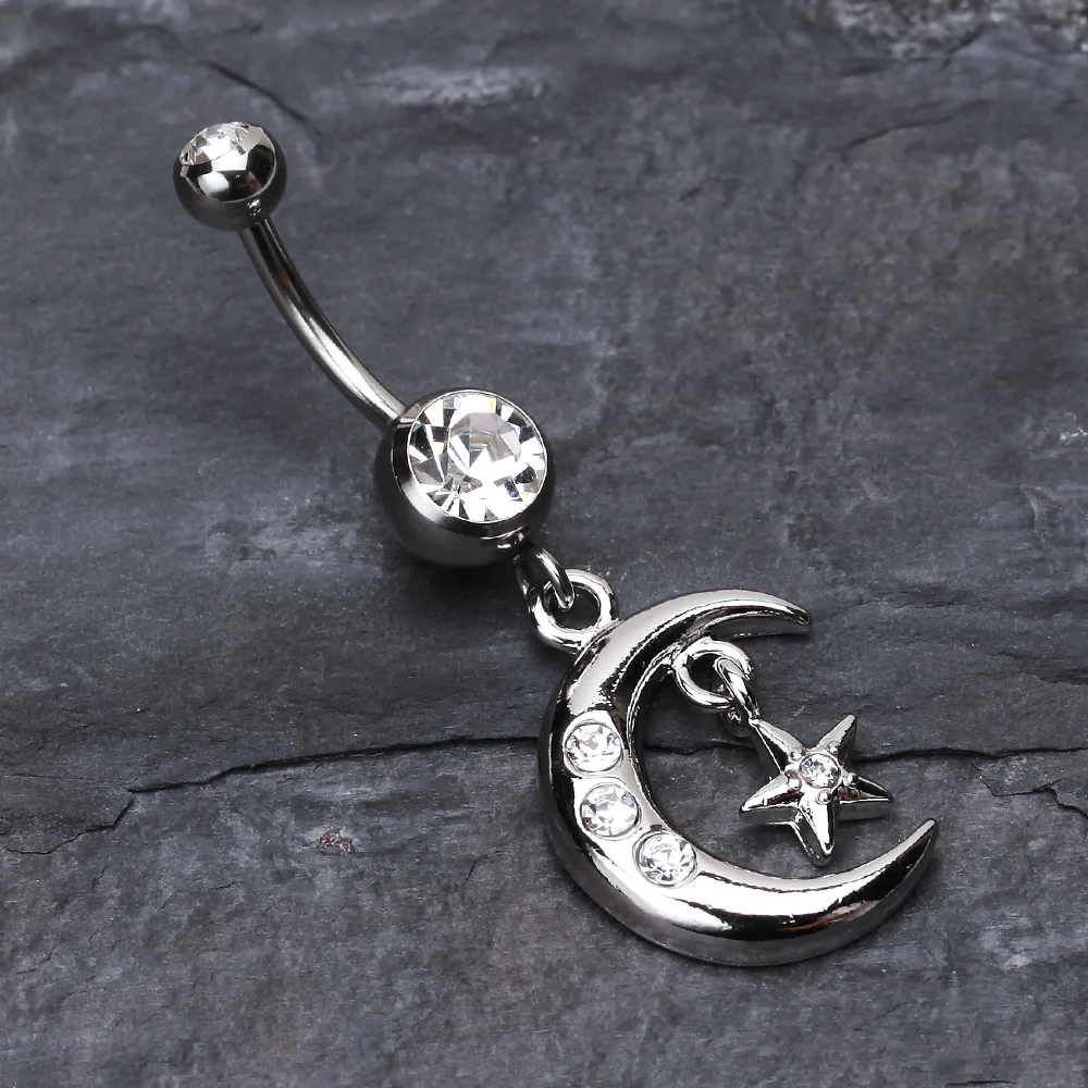 Glistening Moon and Star Belly Button Ring - Image 3