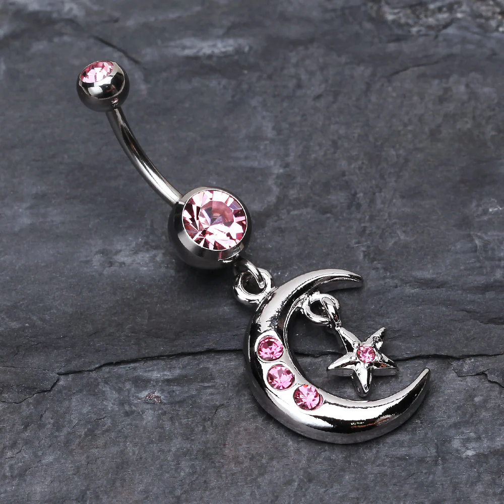 Glistening Moon and Star Belly Button Ring - Image 3