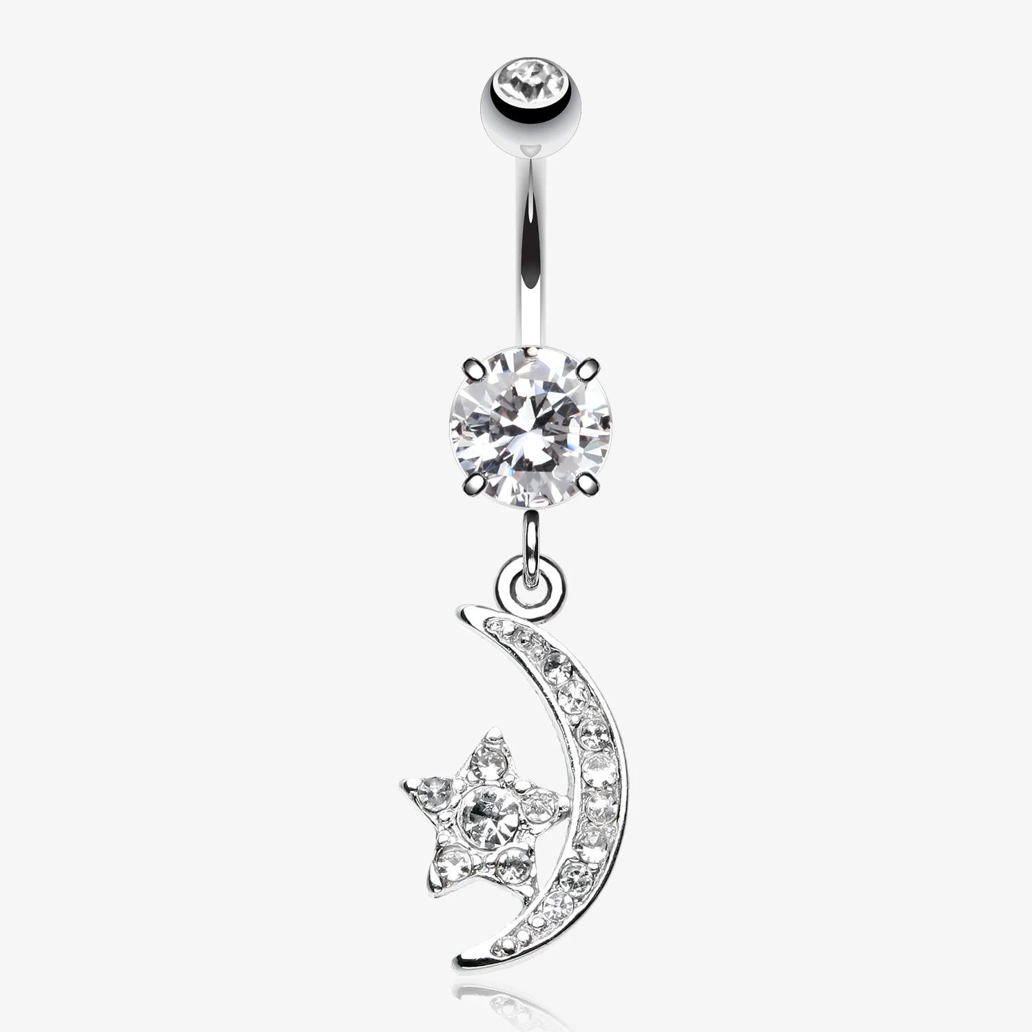 Glistening Moon and Star Sparkle Belly Button Ring