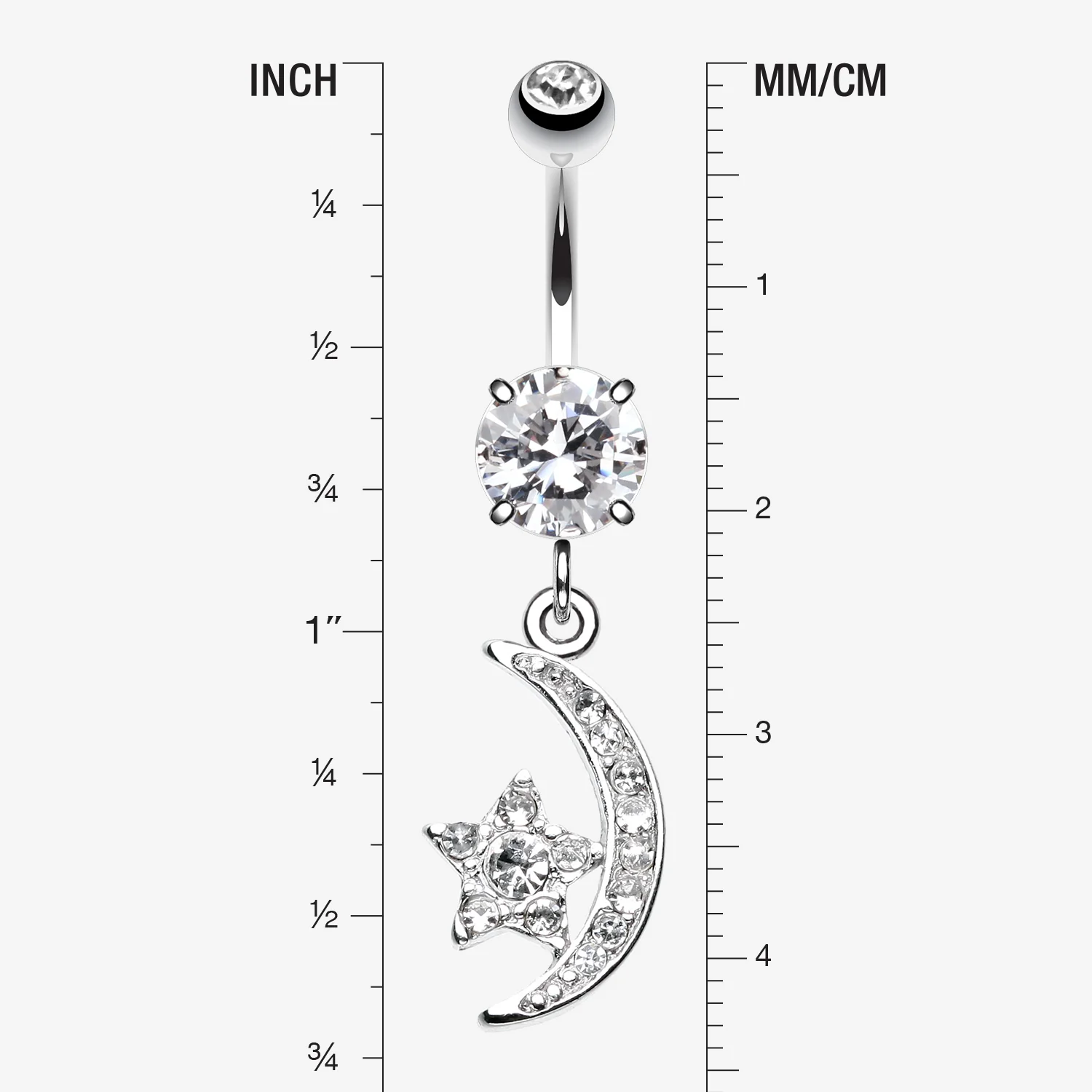 Glistening Moon and Star Sparkle Belly Button Ring - Image 2