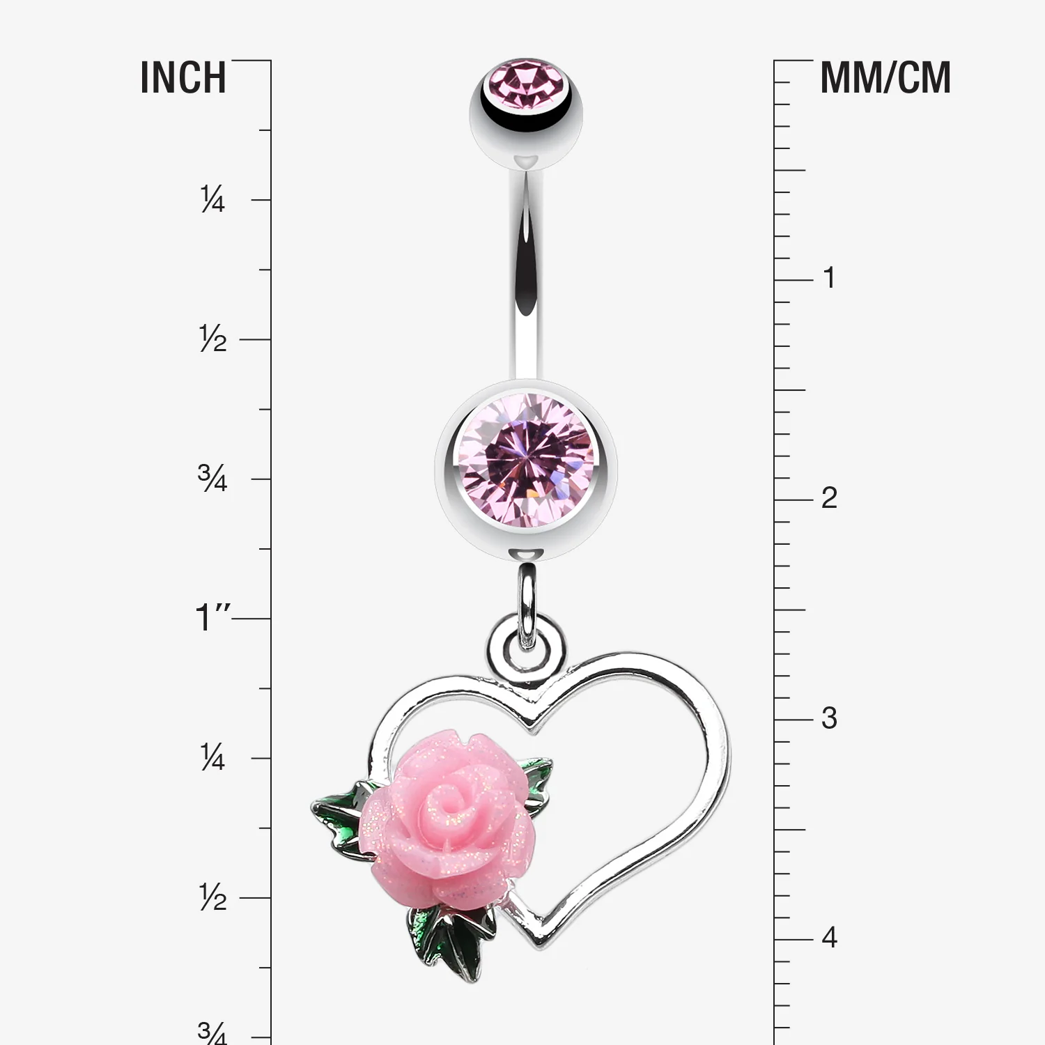 Glittering Sweet Heart with Rose Belly Button Ring - Image 2