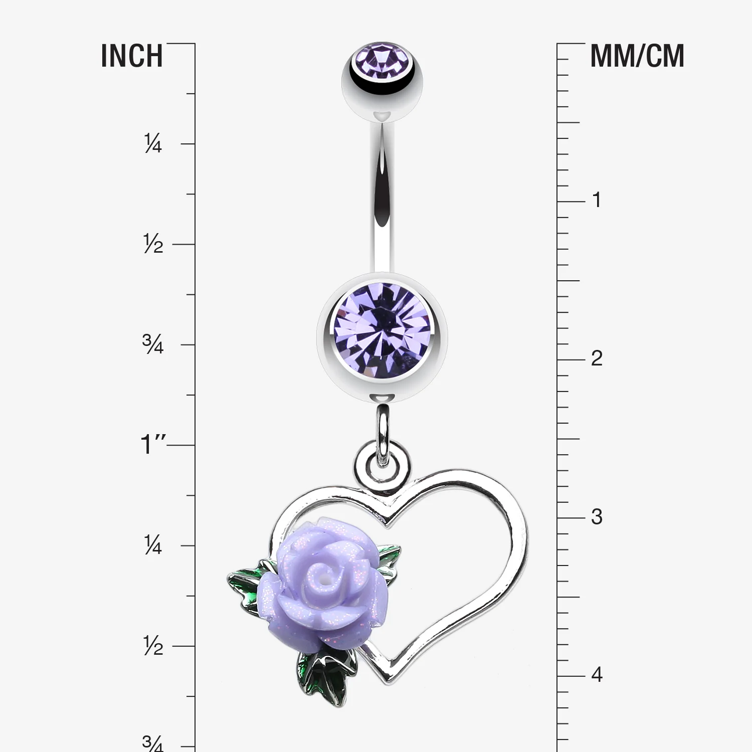 Glittering Sweet Heart with Rose Belly Button Ring - Image 2