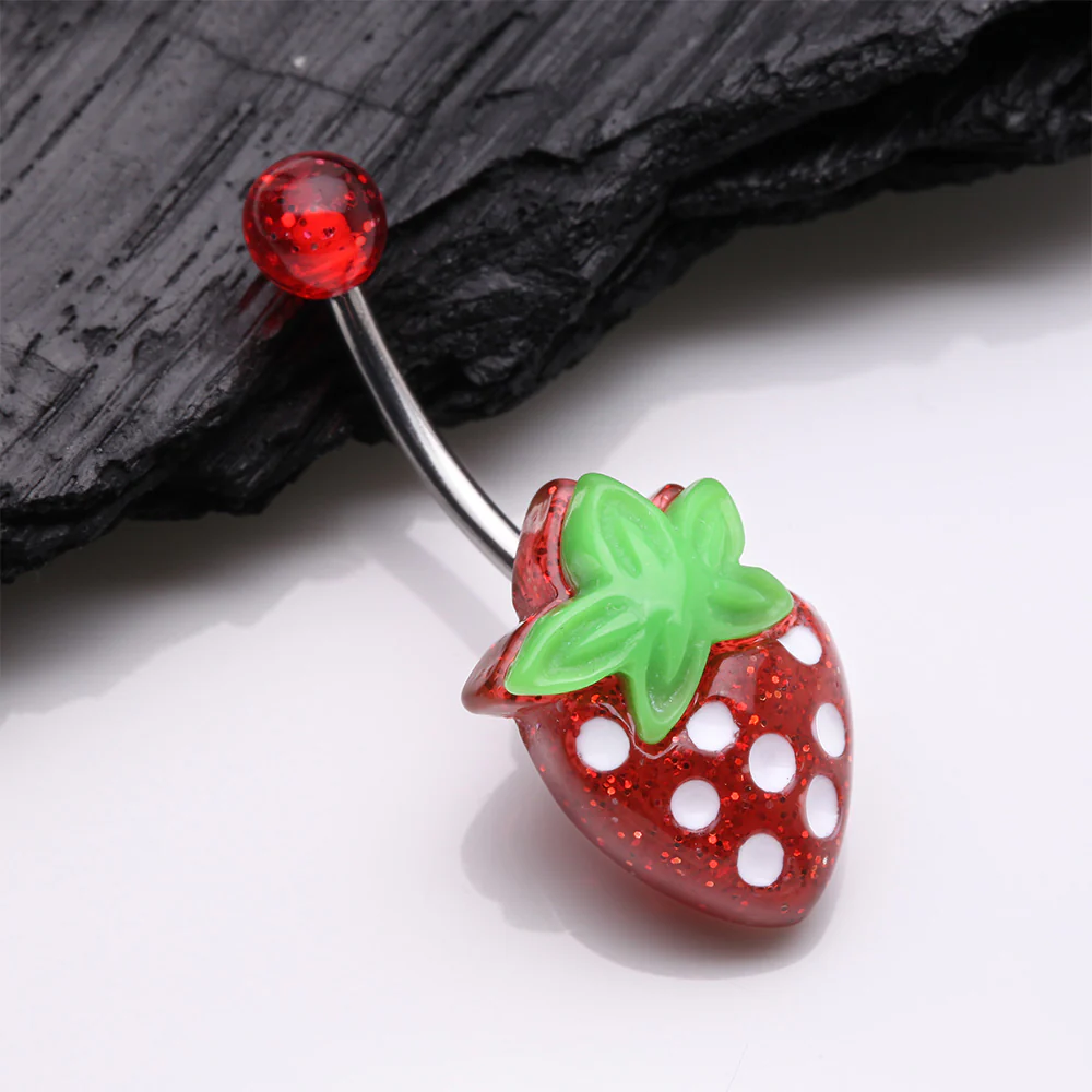 Glittery Strawberry Belly Button Ring - Image 3