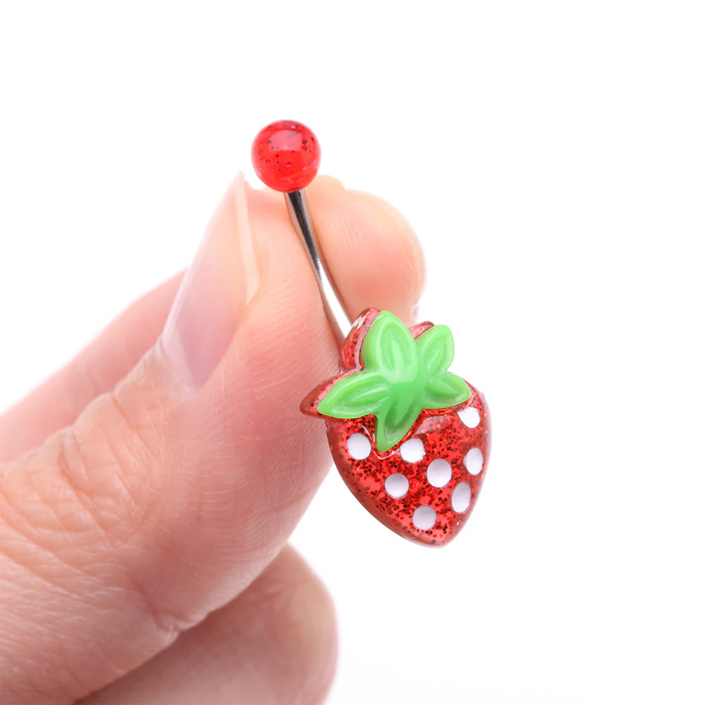 Glittery Strawberry Belly Button Ring - Image 4