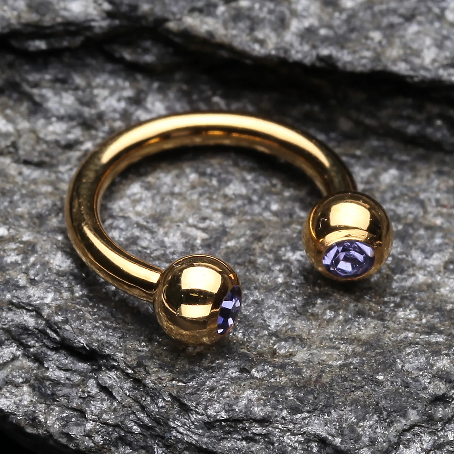 Gold Plated Gem Ball Horseshoe Circular Barbell - Image 2
