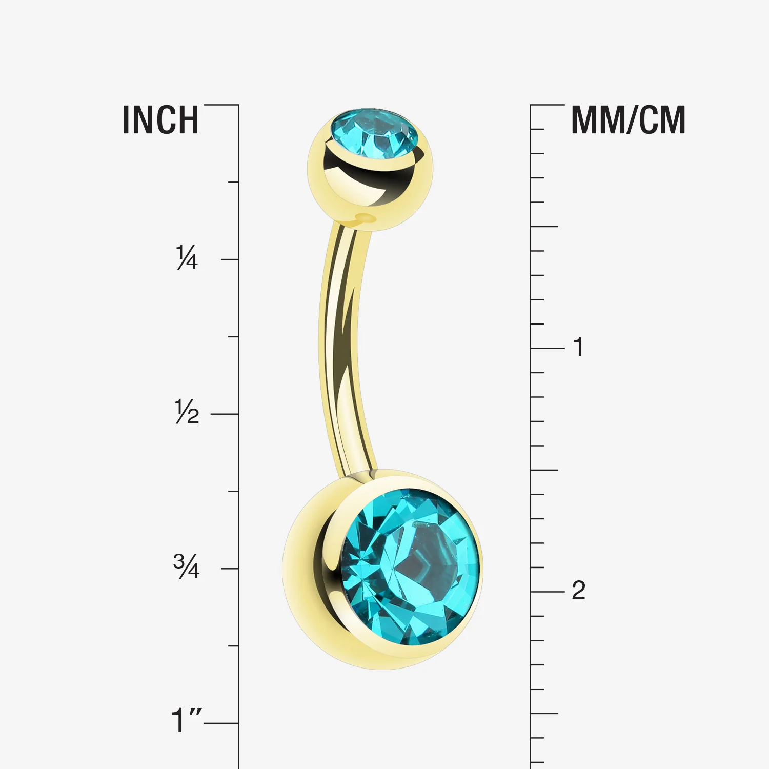 Gold PVD Double Gem Ball Steel Belly Button Ring - Image 2