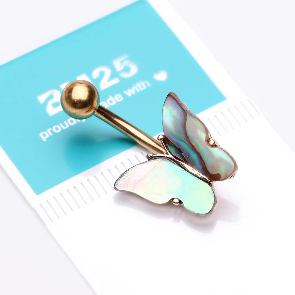 Golden Abalone Natural Shell Butterfly Belly Button Ring - Image 4