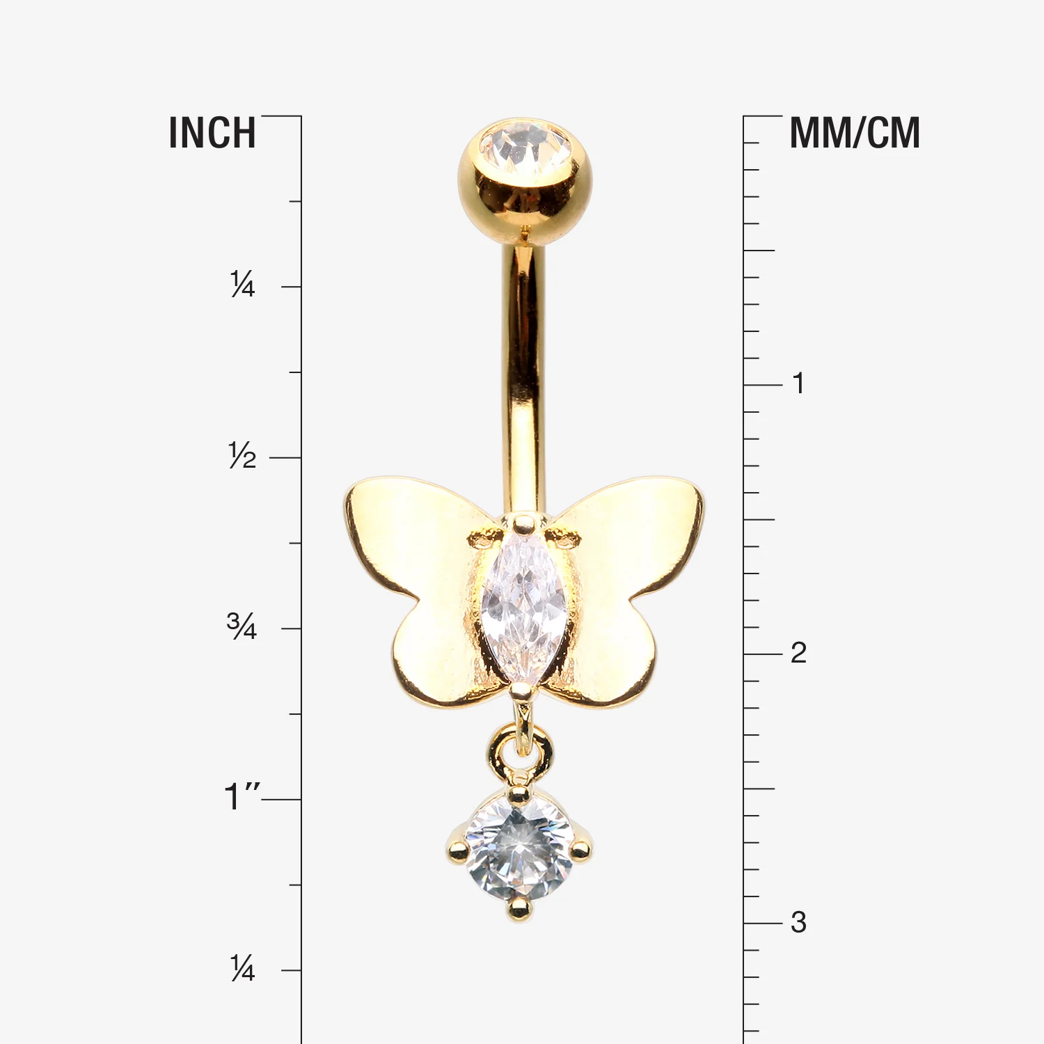 Golden Adorable Butterfly Sparkle Dangle Belly Button Ring - Image 2