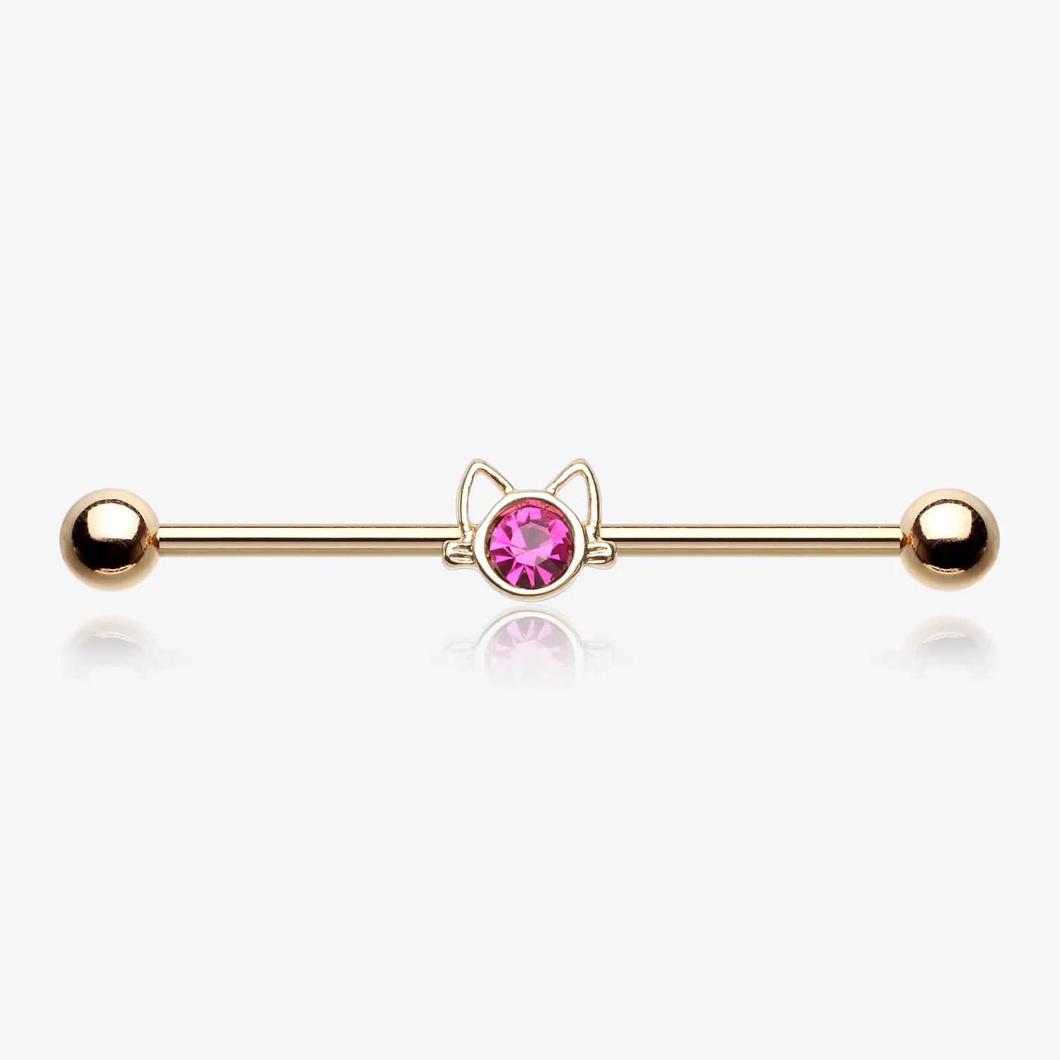 Golden Adorable Cat Face Sparkle Industrial Barbell
