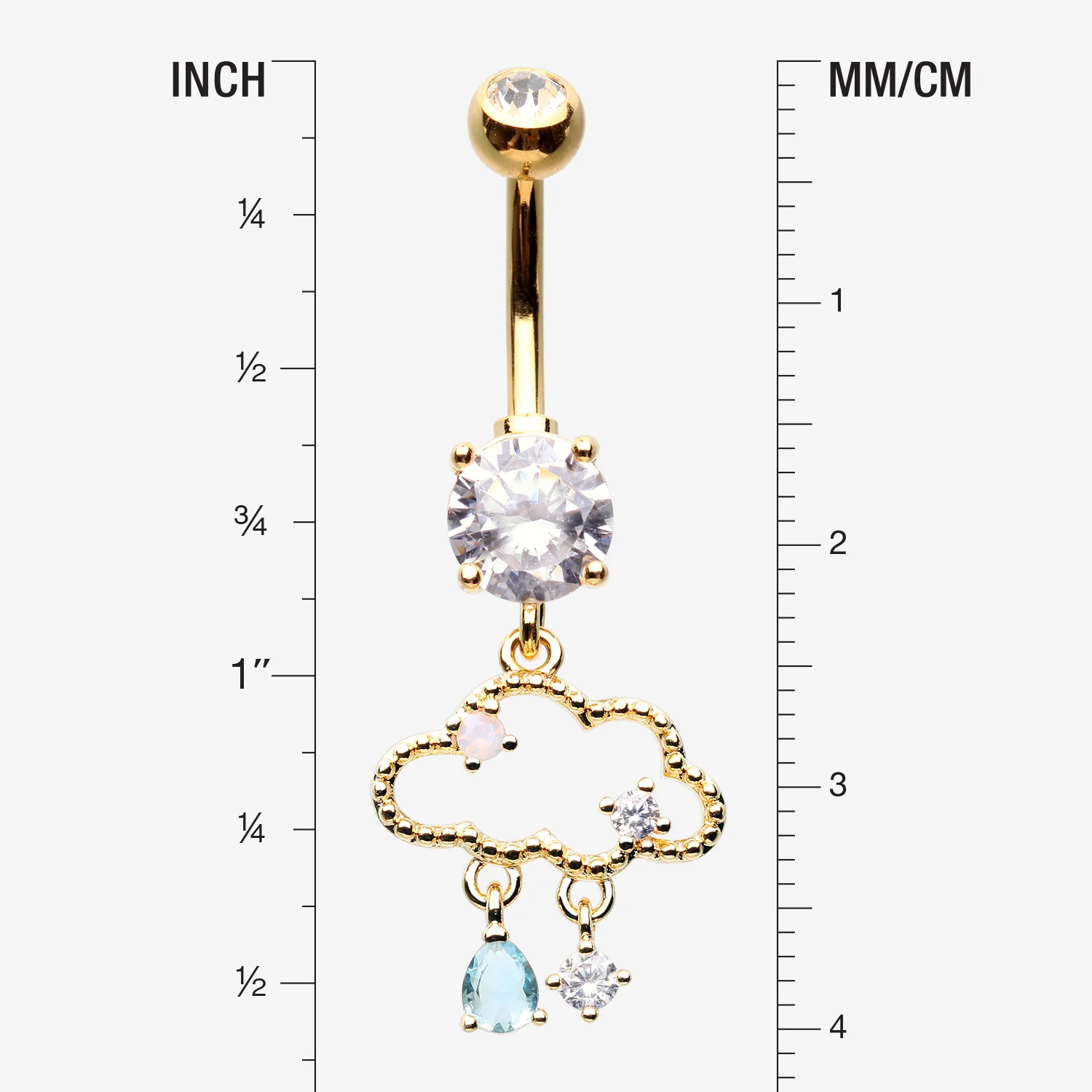 Golden Adorable Cloud Rainy Sparkles Belly Button Ring - Image 2