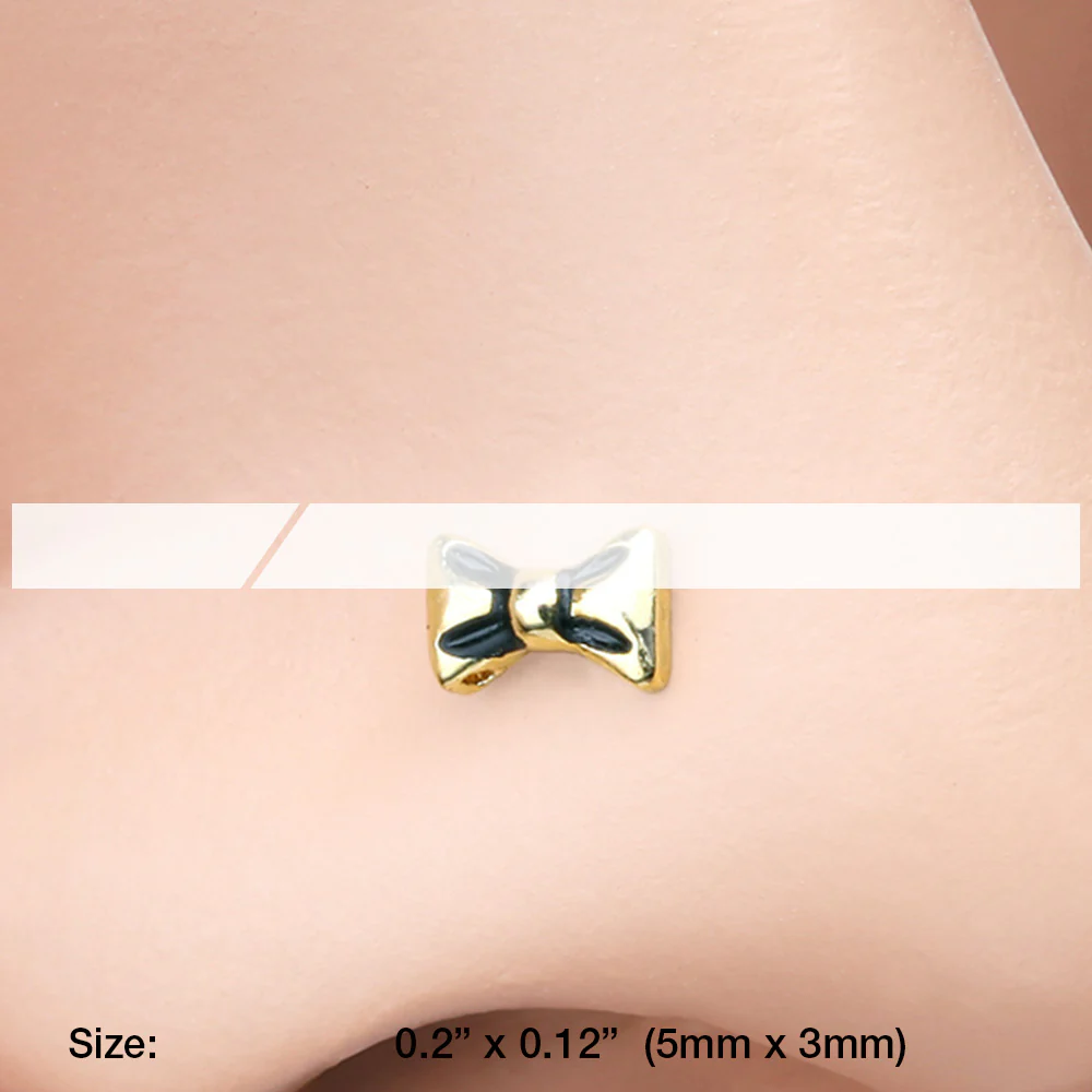 Golden Adorable Dainty Bow-Tie Nose Stud Ring - Image 3