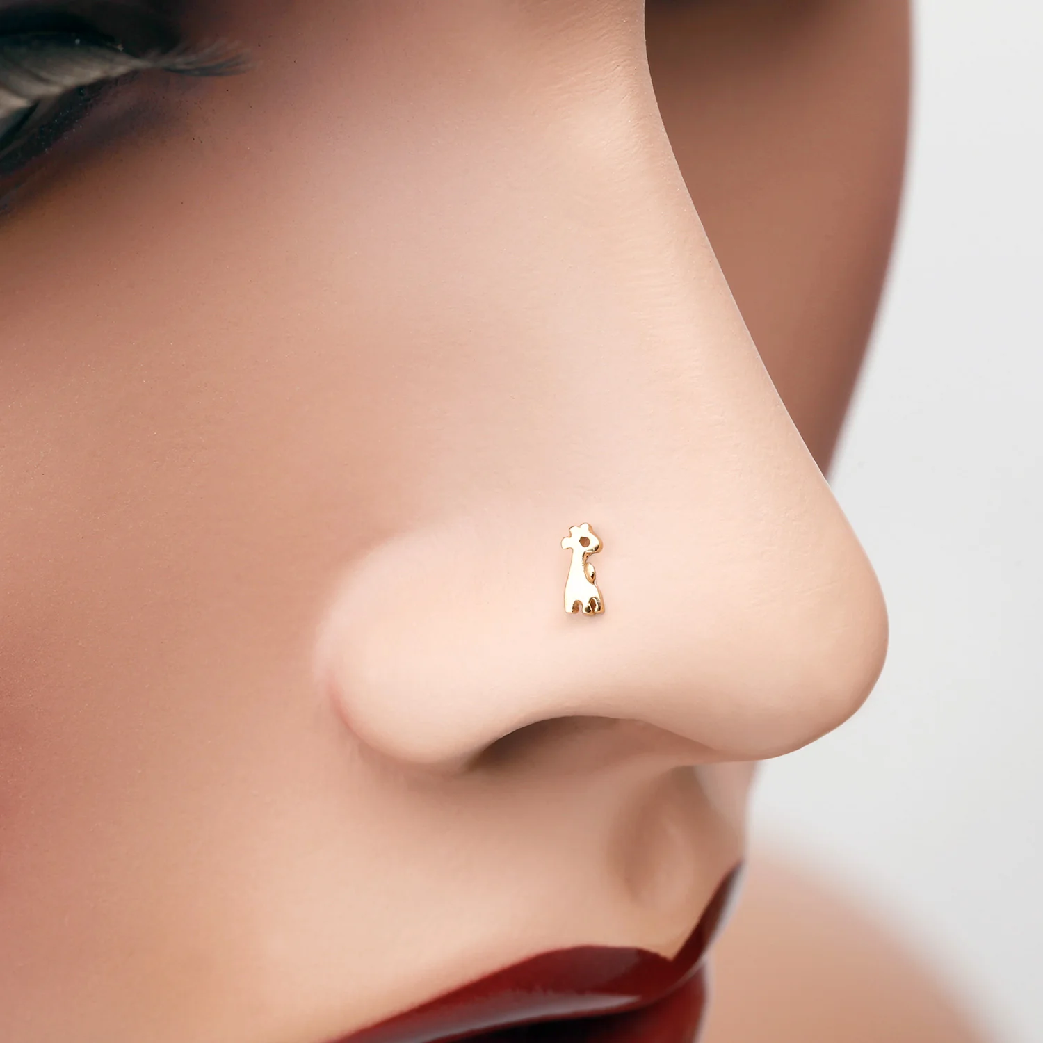 Golden Adorable Dainty Giraffe L-Shaped Nose Ring - Image 2