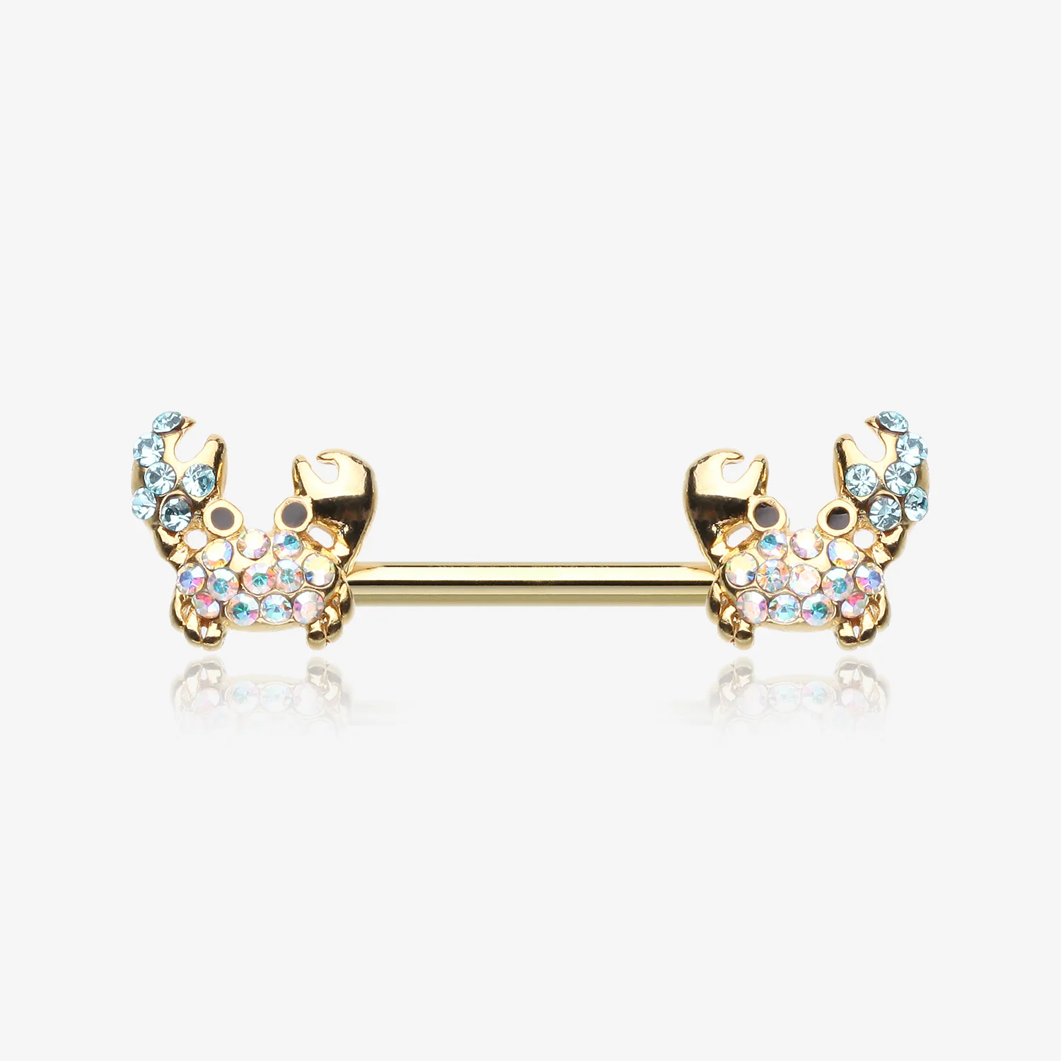 A Pair of Golden Adorable Fiddler Crab Sparkle Nipple Barbell