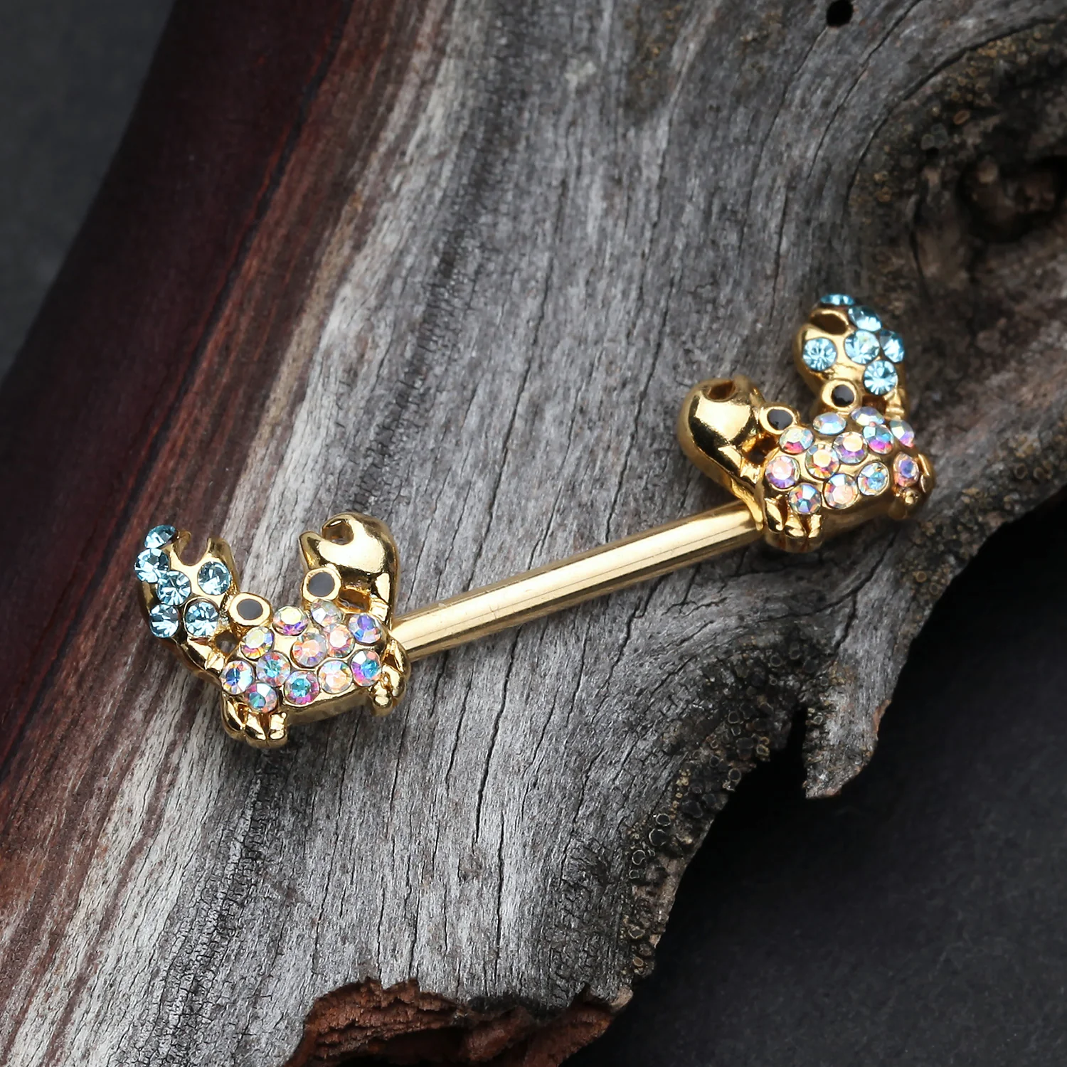 A Pair of Golden Adorable Fiddler Crab Sparkle Nipple Barbell - Image 2