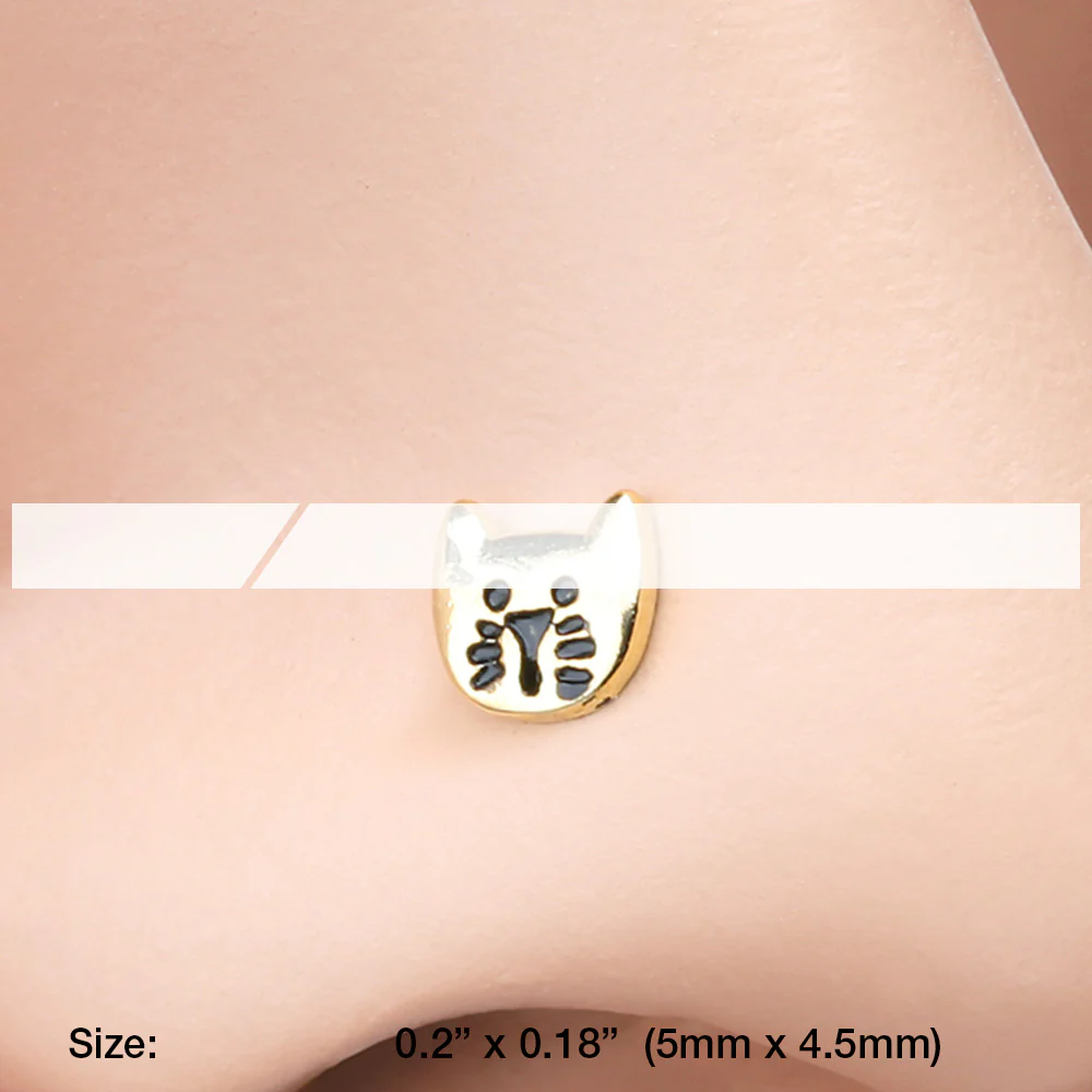 Golden Adorable Kitty Cat L-Shaped Nose Ring - Image 3