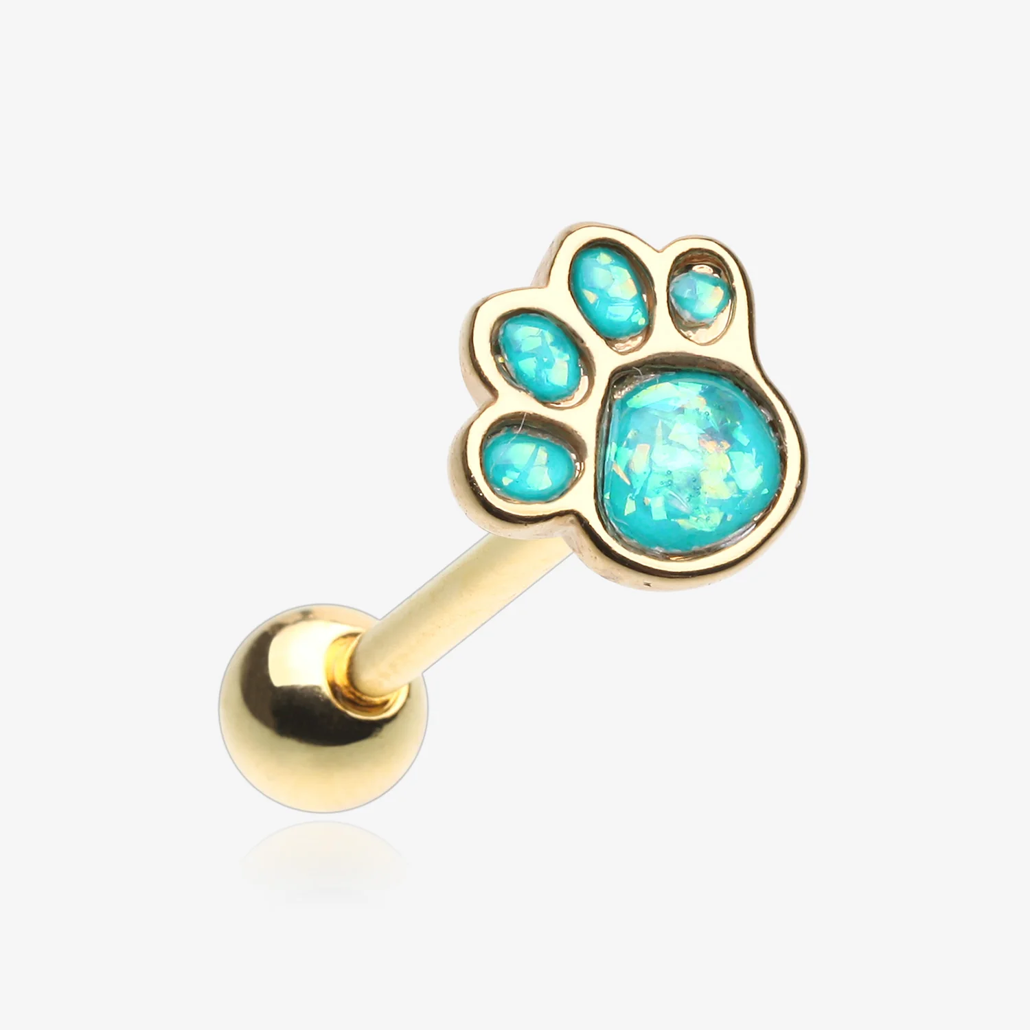 Golden Adorable Paw Print Opalescent Sparkle Barbell Tongue Ring