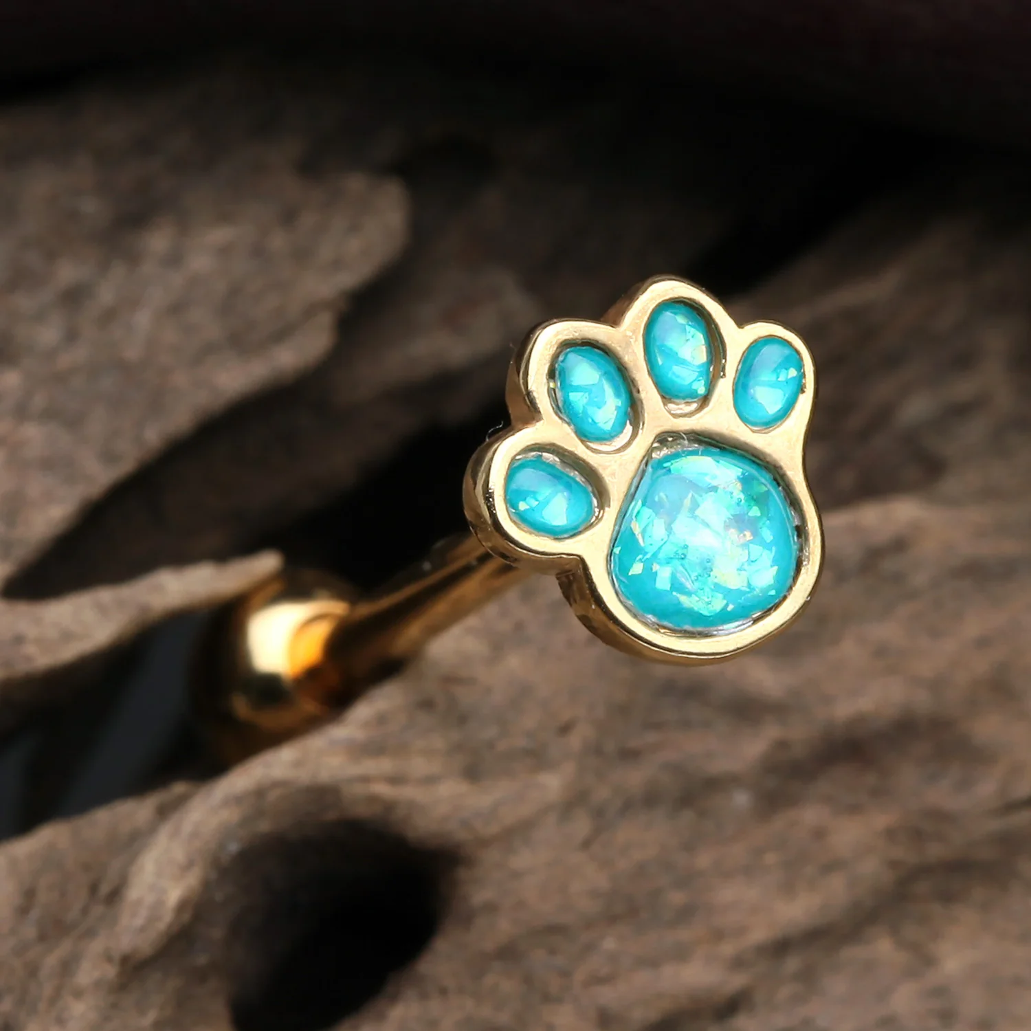 Golden Adorable Paw Print Opalescent Sparkle Barbell Tongue Ring - Image 2