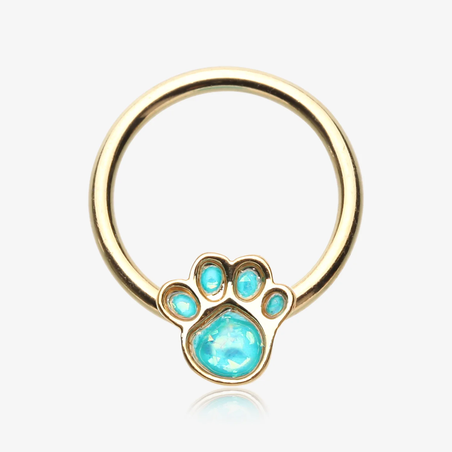 Golden Adorable Paw Print Opalescent Sparkle Captive Bead Ring