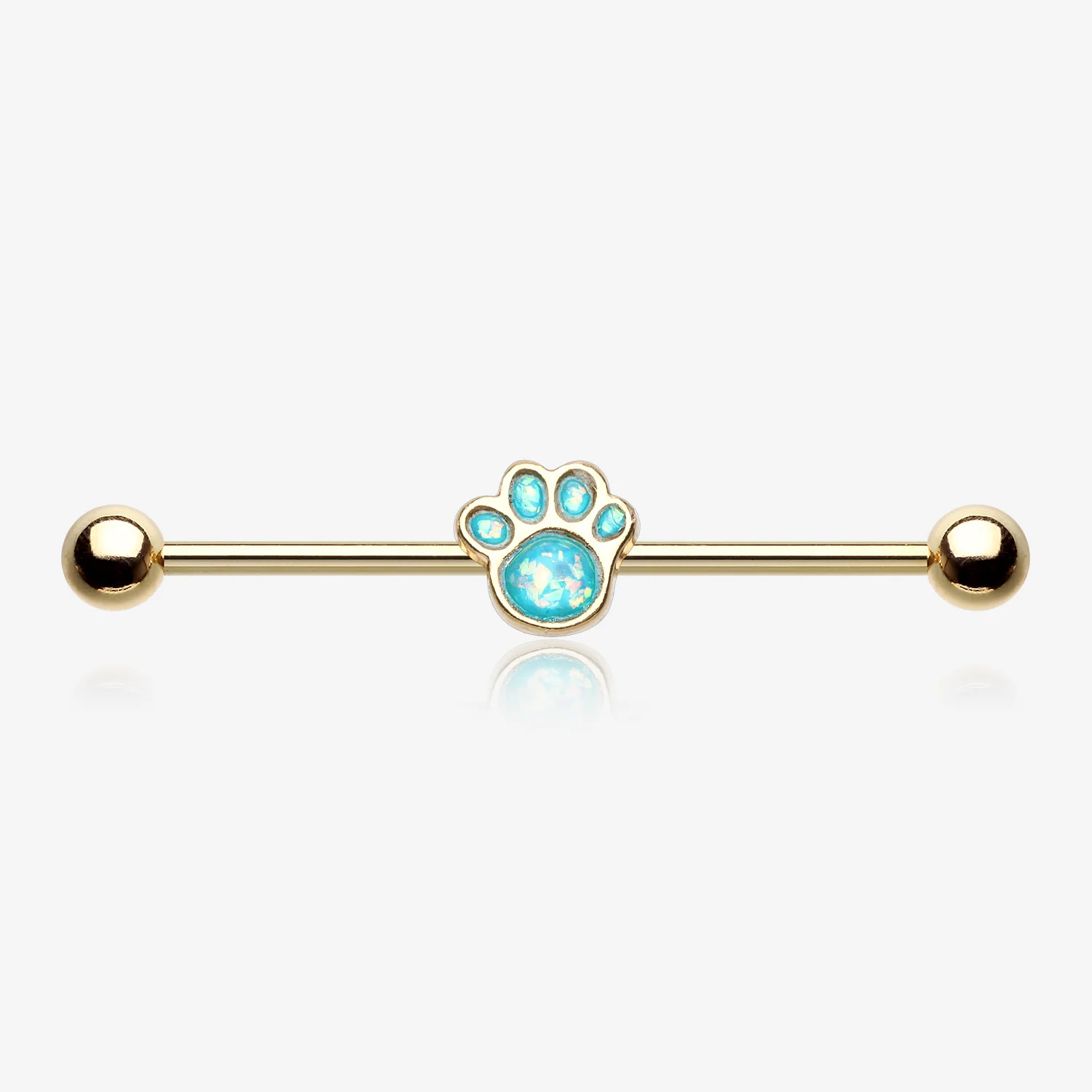 Golden Adorable Paw Print Opalescent Sparkle Industrial Barbell