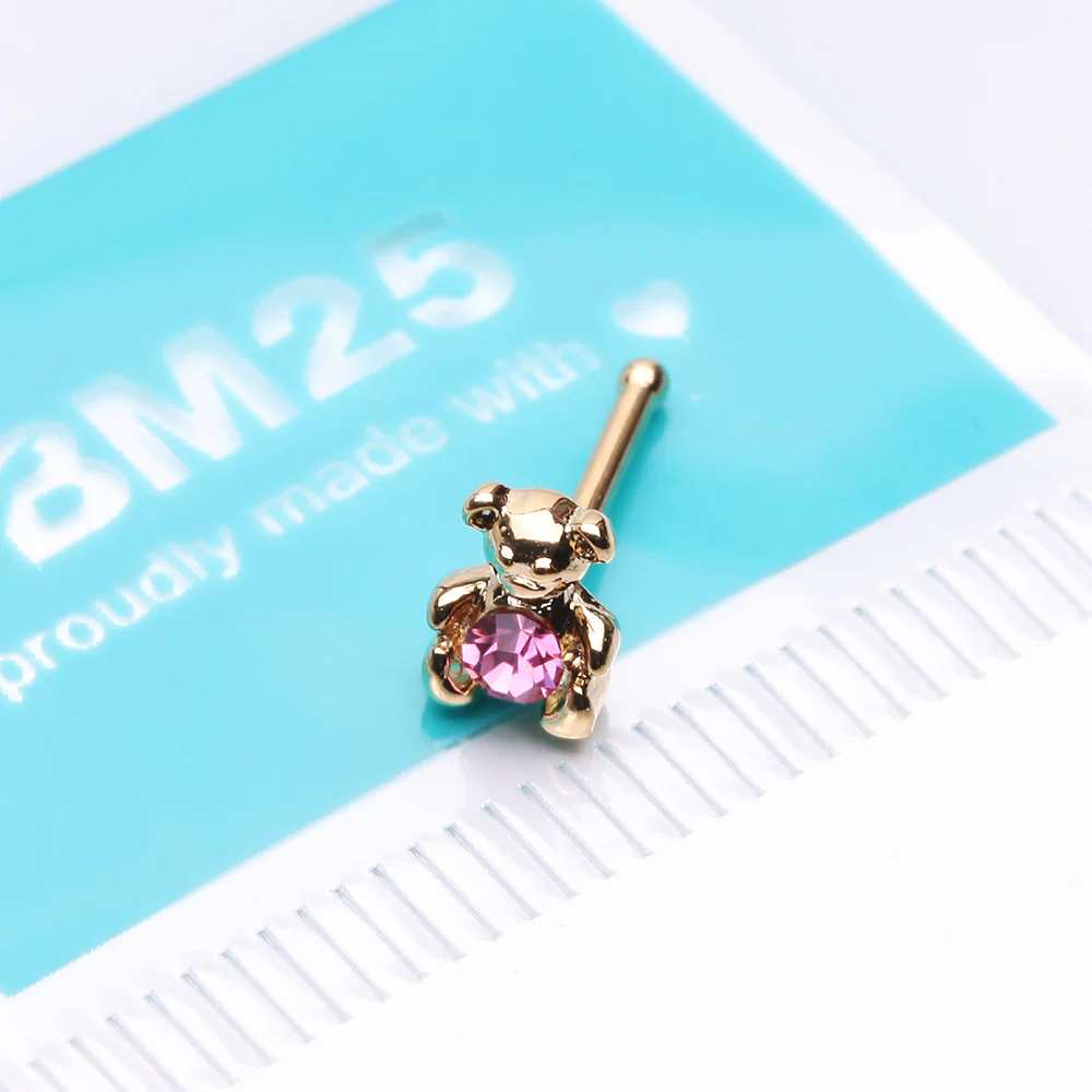Golden Adorable Teddy Bear Sparkle Nose Stud Ring - Image 3