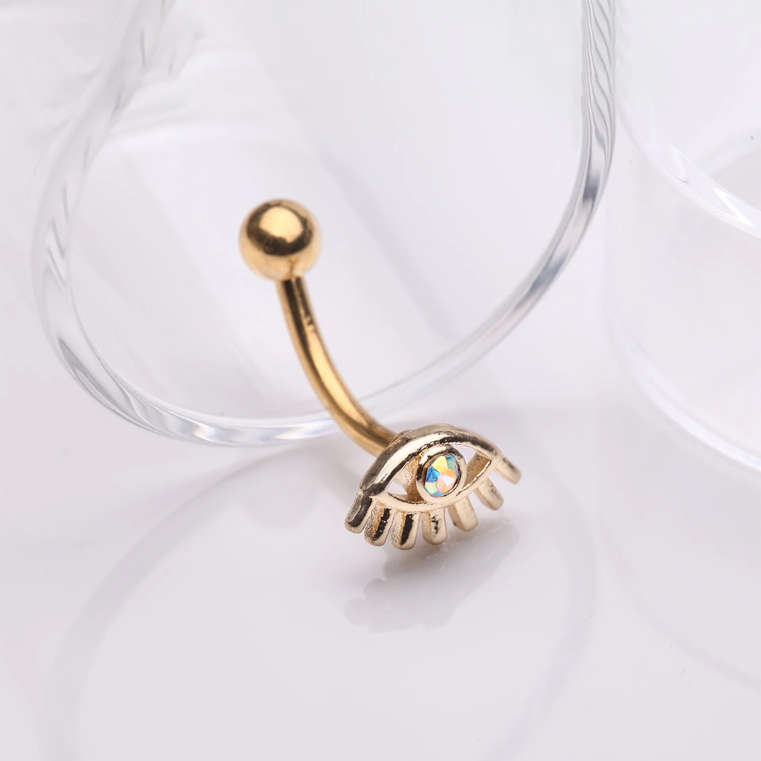 Golden All Seeing Eye Sparkle Curved Barbell - Image 2