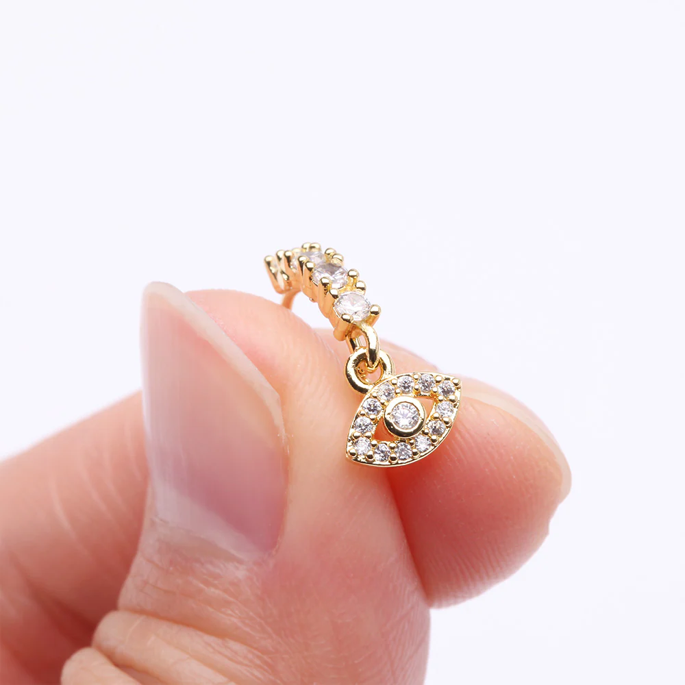 Golden All Seeing Eye Sparkle Dangle Multi-Gem Lined Bendable Hoop Ring - Image 3