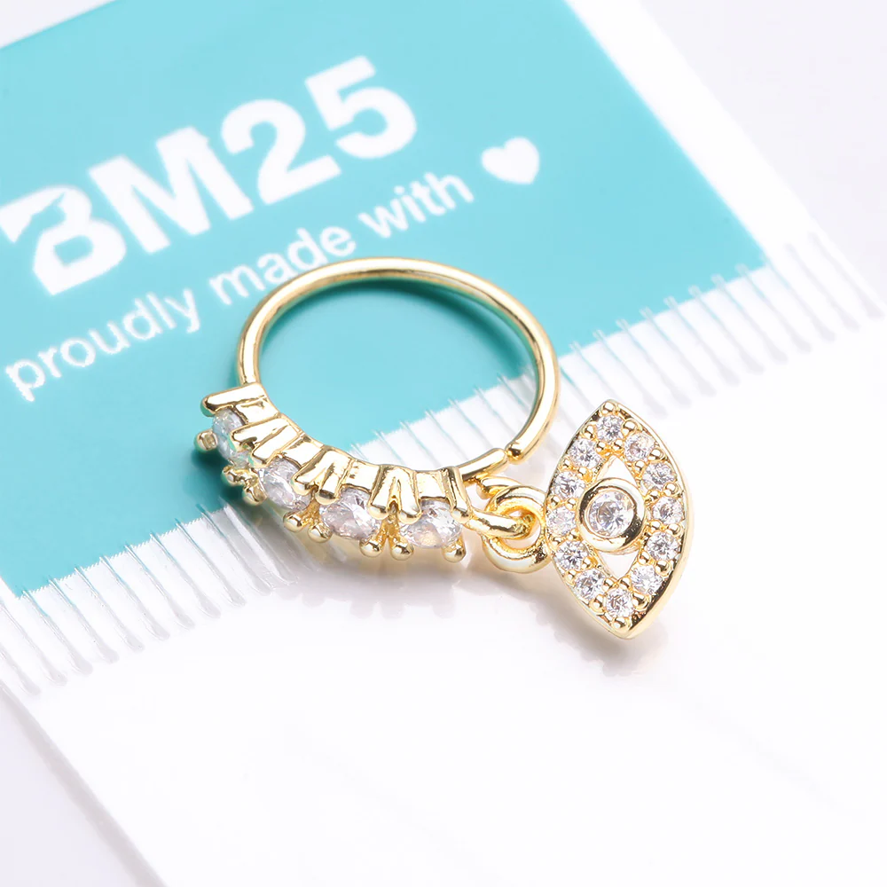 Golden All Seeing Eye Sparkle Dangle Multi-Gem Lined Bendable Hoop Ring - Image 4