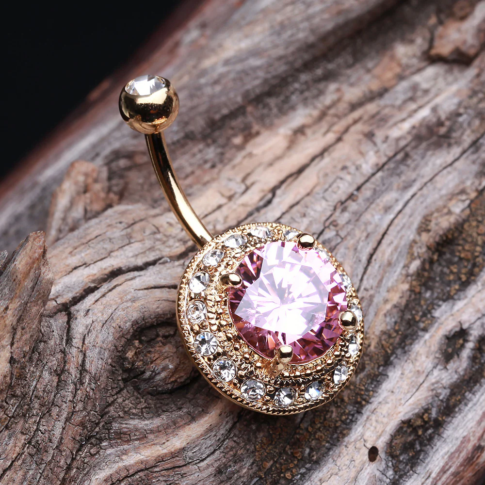 Golden Allure Prong Gem Belly Button Ring - Image 3