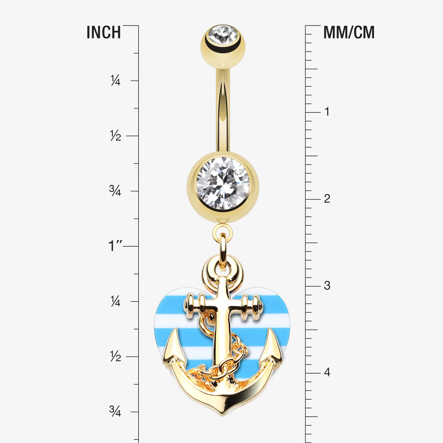 Golden Anchor Nautical Heart Belly Button Ring - Image 2