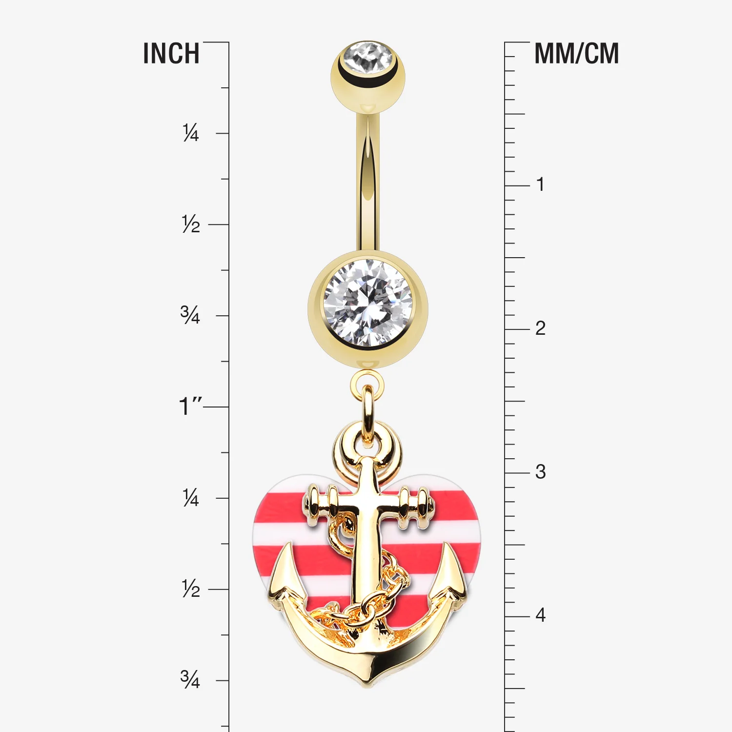 Golden Anchor Nautical Heart Belly Button Ring - Image 2
