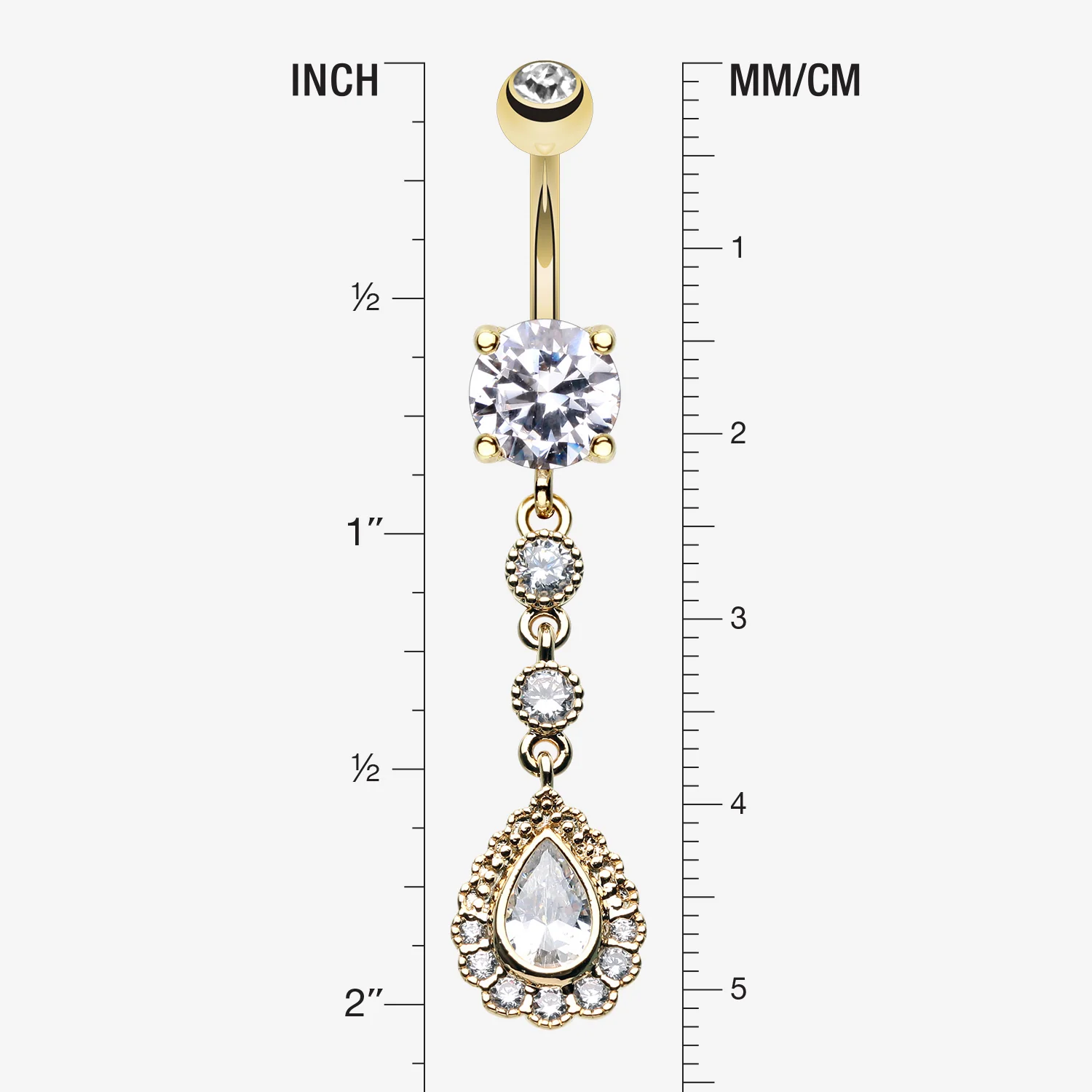 Golden Angelic Gem Cascading Belly Button Ring - Image 2