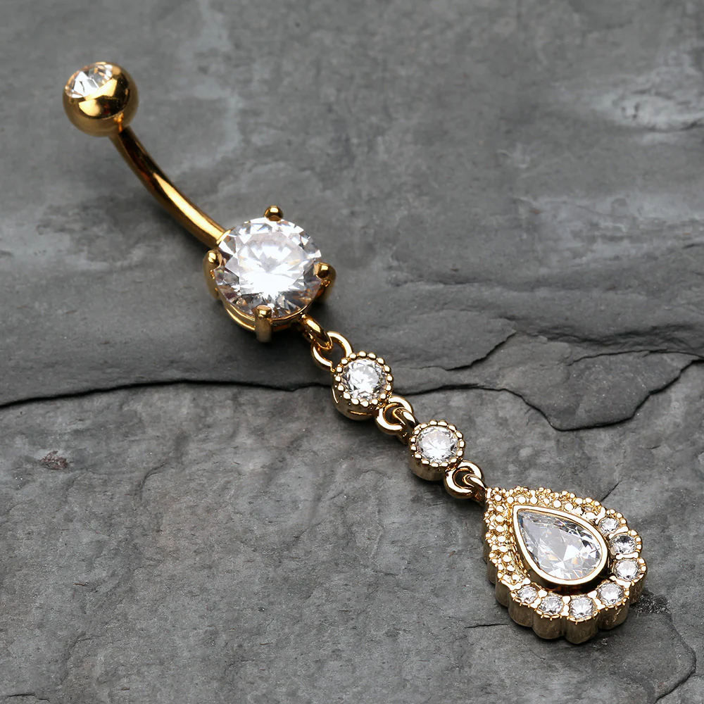 Golden Angelic Gem Cascading Belly Button Ring - Image 3