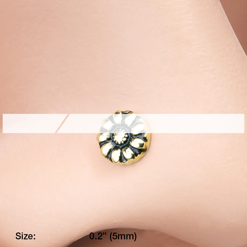 Golden Antique Daisy Nose Stud Ring - Image 3
