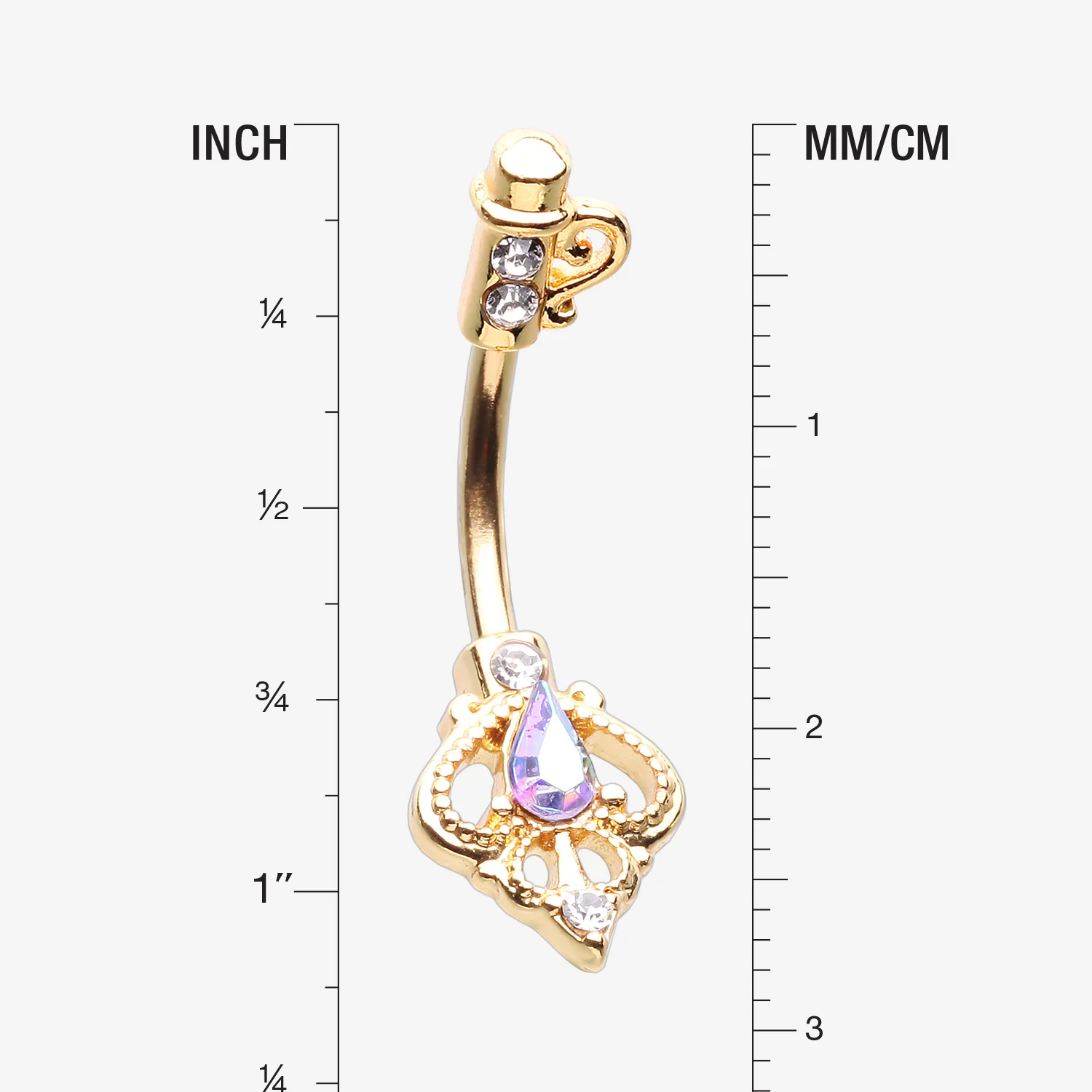 Golden Antique Victorian Sparkle Heart Key Belly Button Ring - Image 2