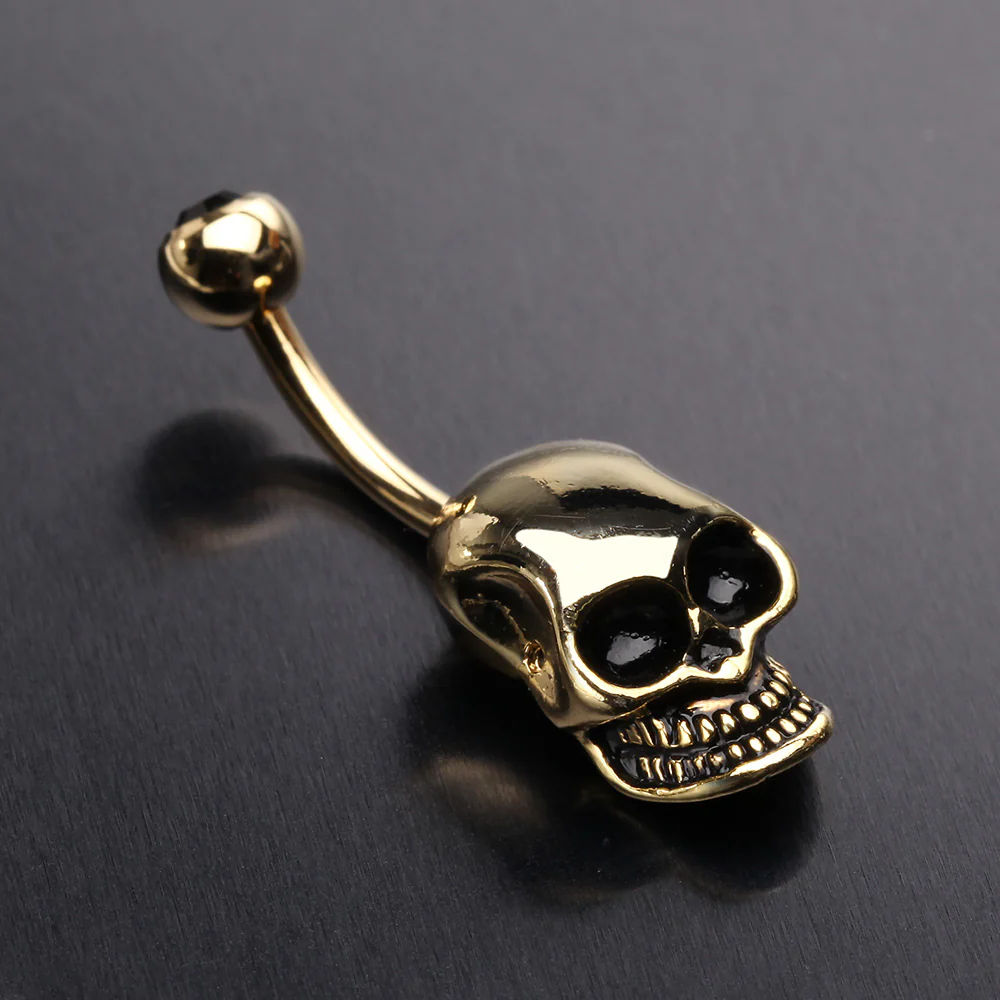 Golden Apocalyptic Skull Head Belly Button Ring - Image 3