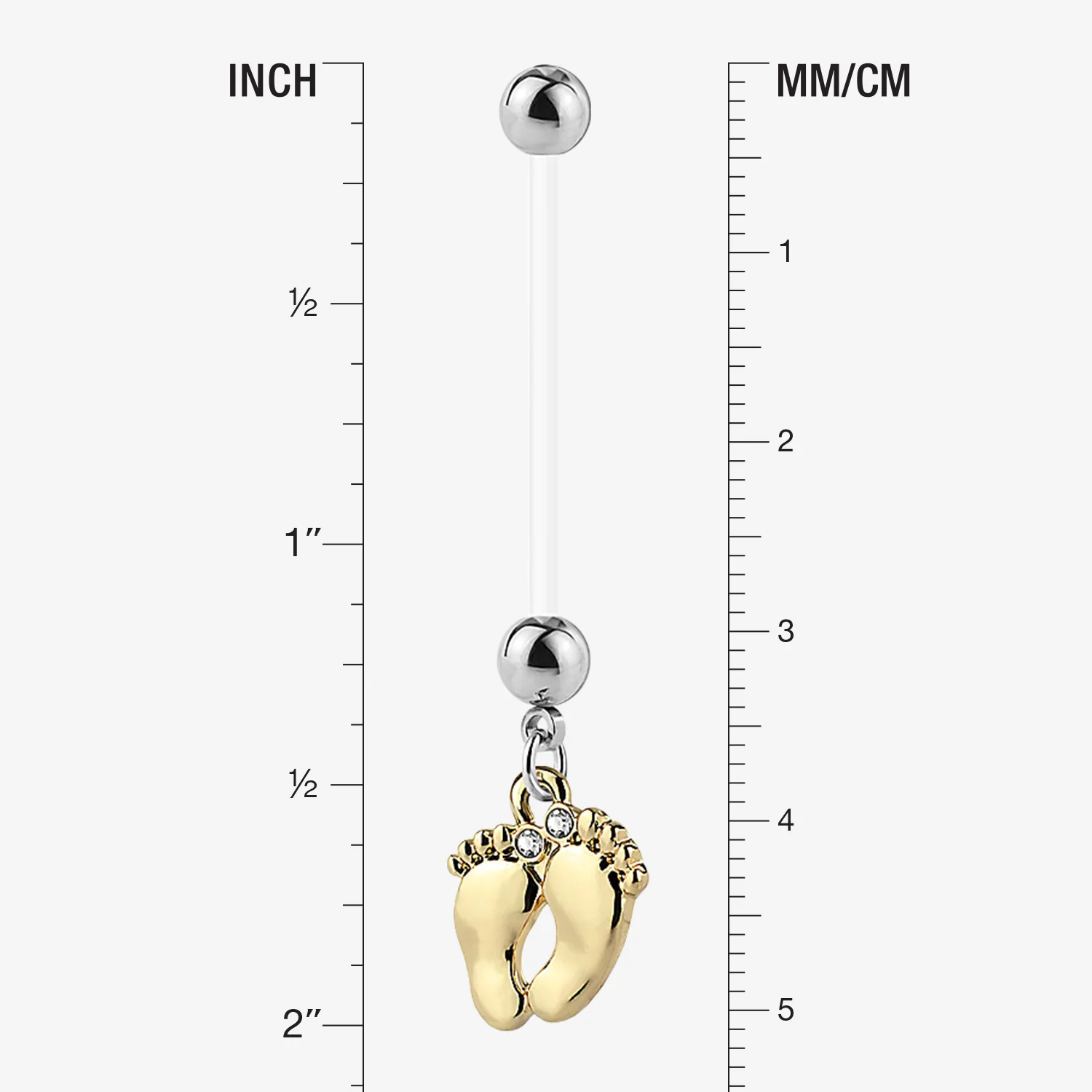 Golden Baby Feet Sparkle Dangle Bio-Flex Pregnancy Belly Button Ring - Image 2