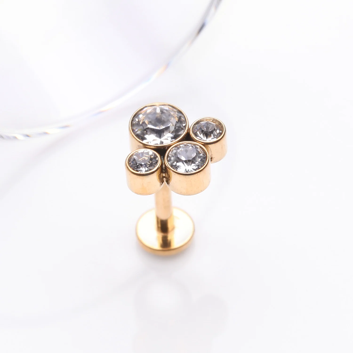 Golden Bali Bauble Sparkle Top Internally Threaded Steel Labret - Image 2