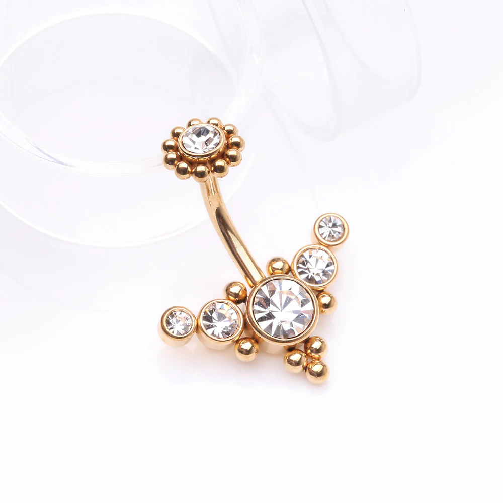 Golden Bali Beaded Flora Sparkle Internally Threaded Belly Button Ring - Image 3
