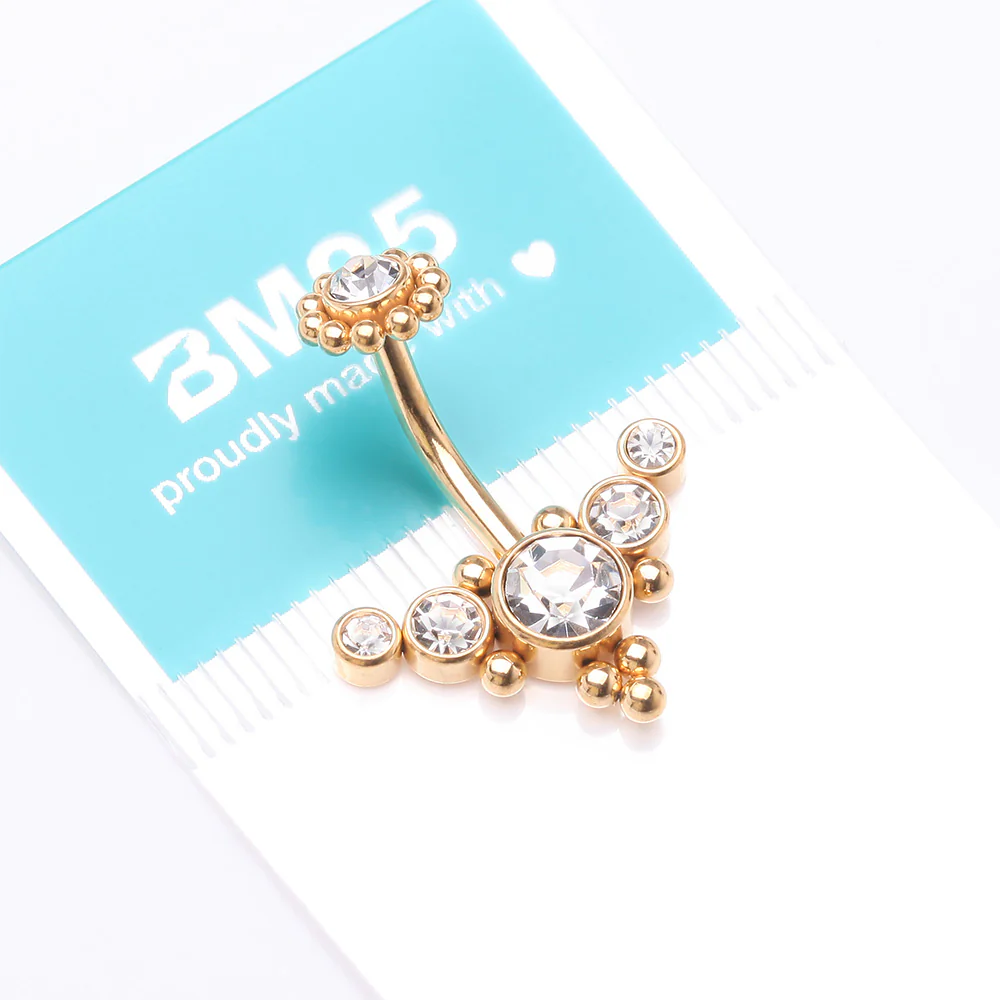 Golden Bali Beaded Flora Sparkle Internally Threaded Belly Button Ring - Image 5