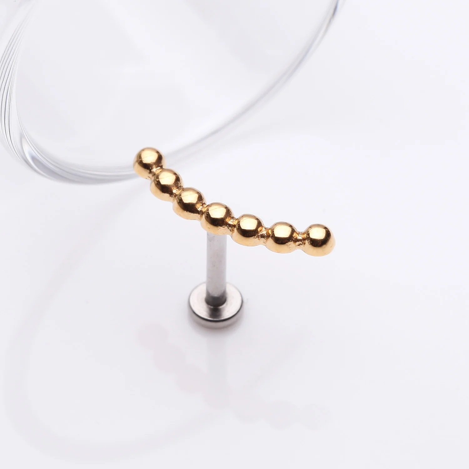 Golden Bali Beaded Journey Arc Internally Threaded Steel Labret - Image 2