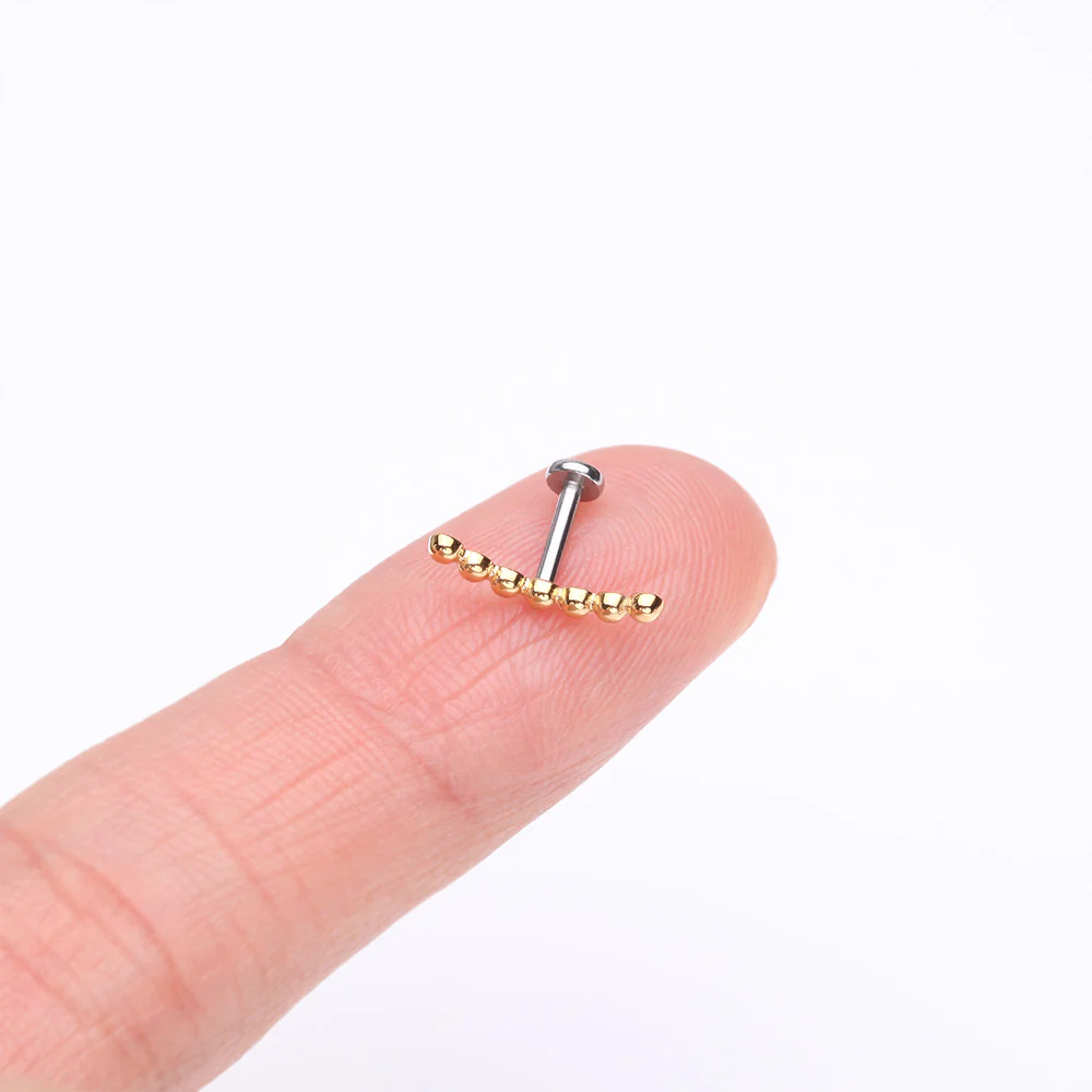 Golden Bali Beaded Journey Arc Internally Threaded Steel Labret - Image 3