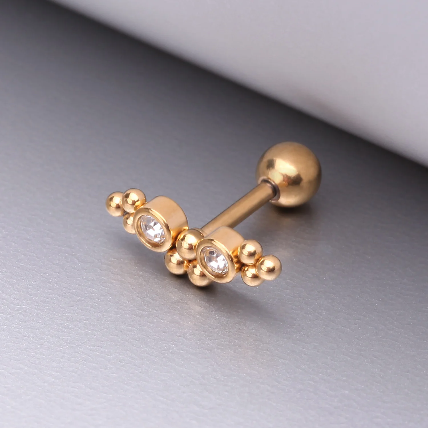 Golden Bali Beads Arch Sparkle Cartilage Tragus Barbell Stud - Image 2