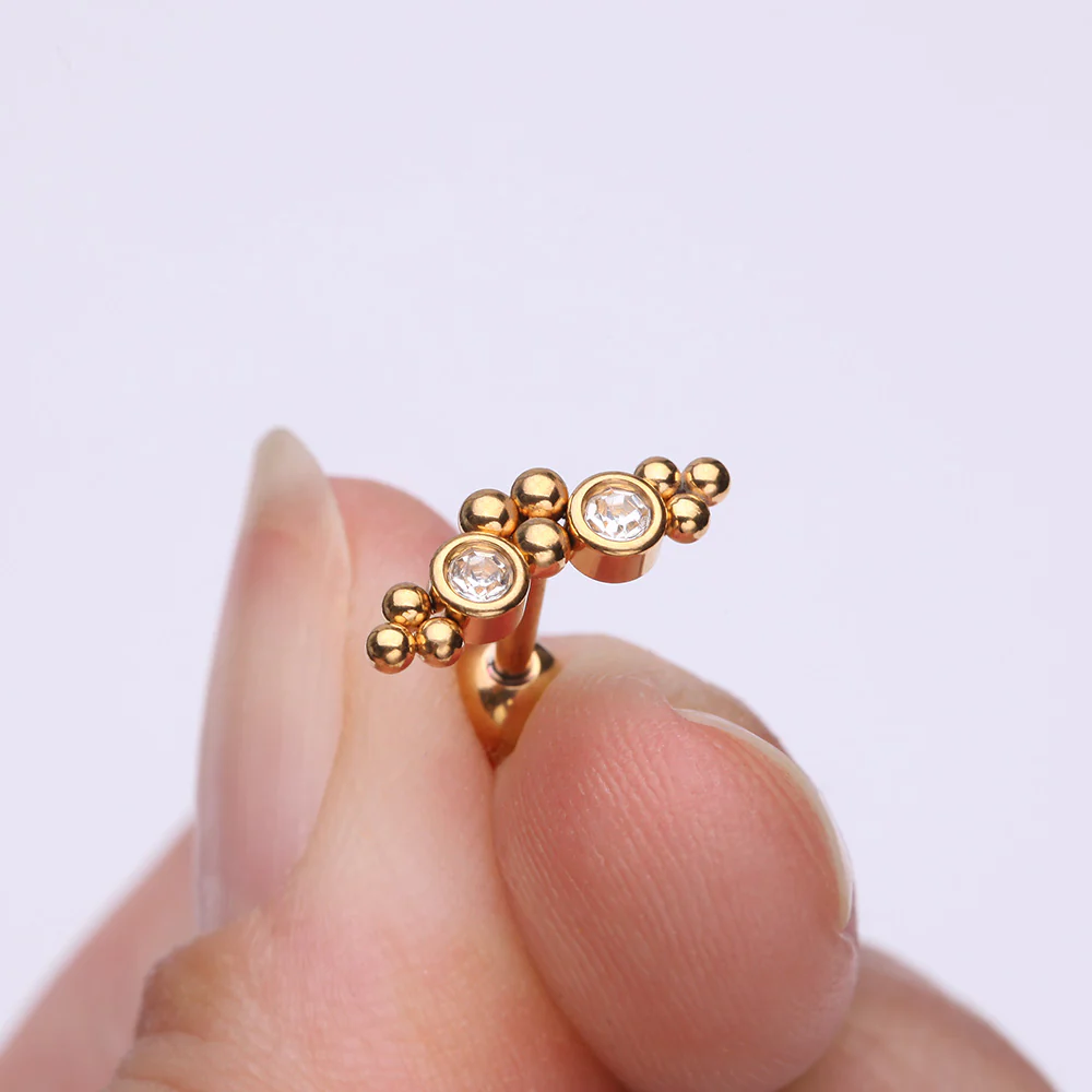 Golden Bali Beads Arch Sparkle Cartilage Tragus Barbell Stud - Image 3