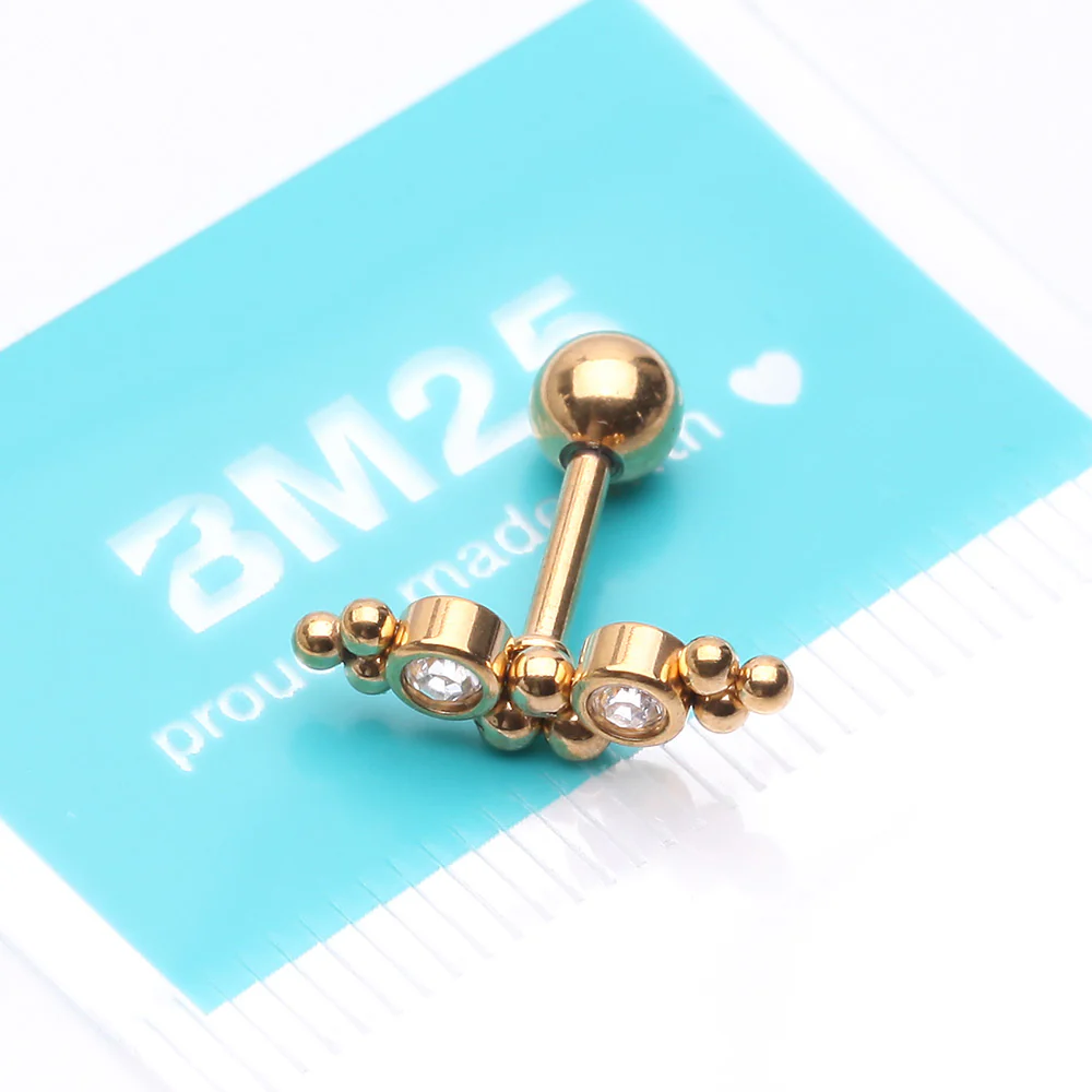 Golden Bali Beads Arch Sparkle Cartilage Tragus Barbell Stud - Image 4